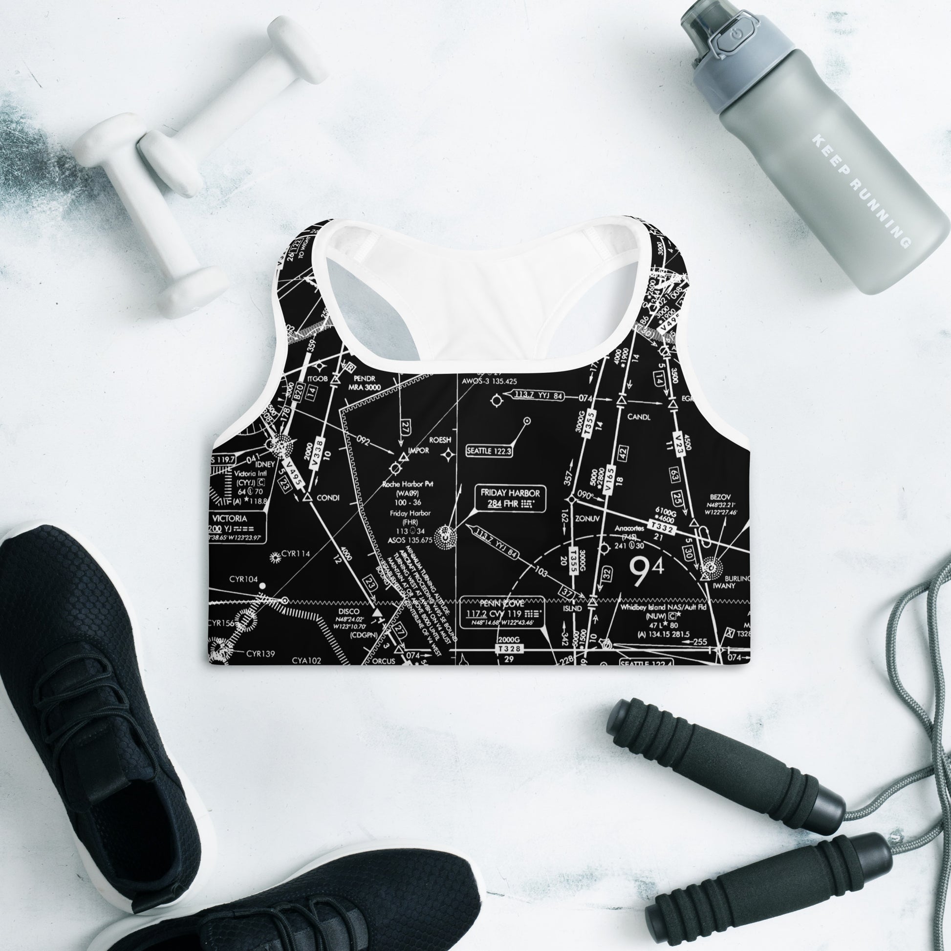Aeronautical Chart padded sports bra (ELUS1/black)