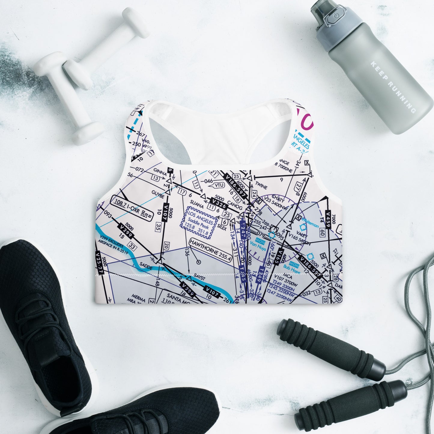 Aeronautical Chart Padded Sports Bra (white)