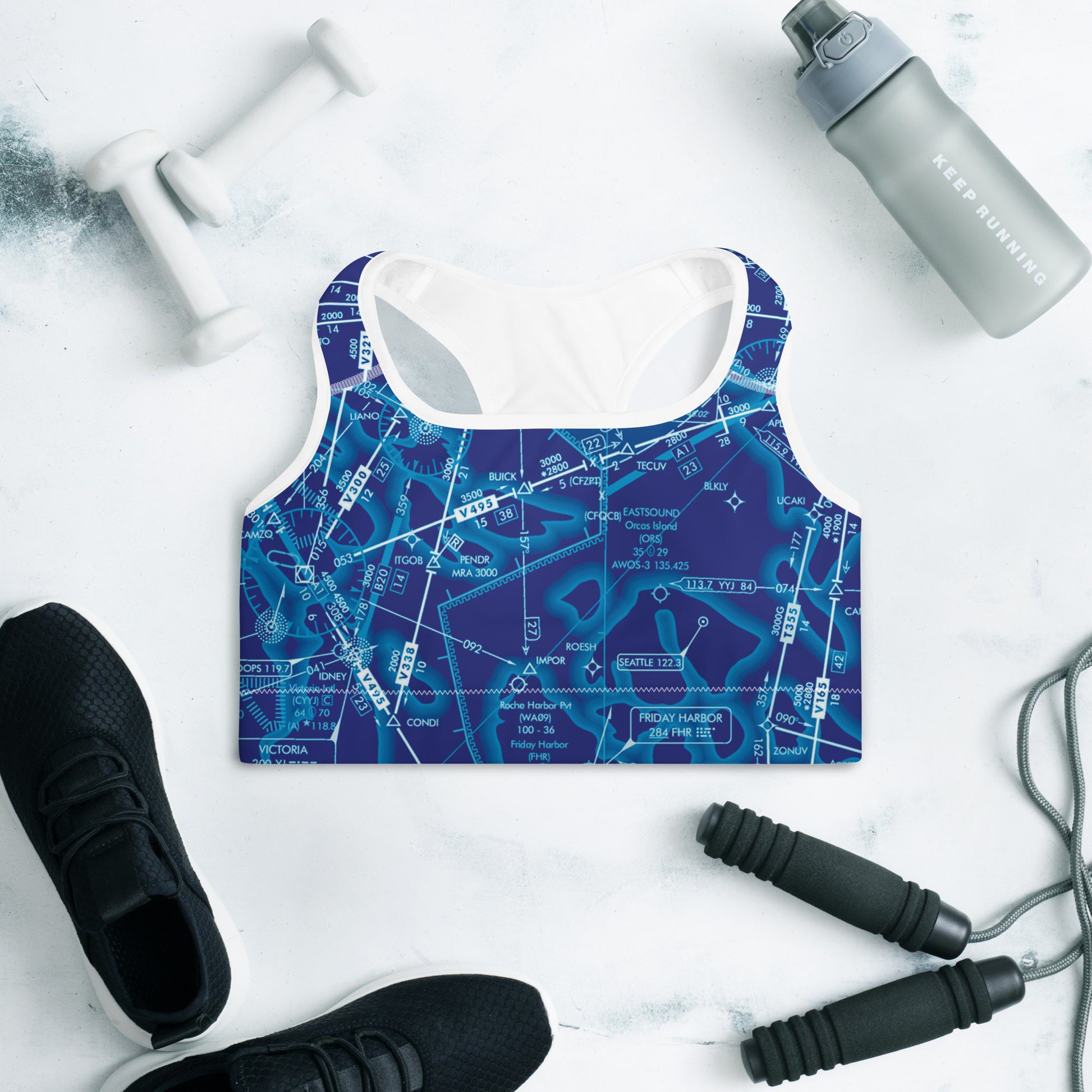Aeronautical Chart Padded Sports Bra (ELUS1/blue)