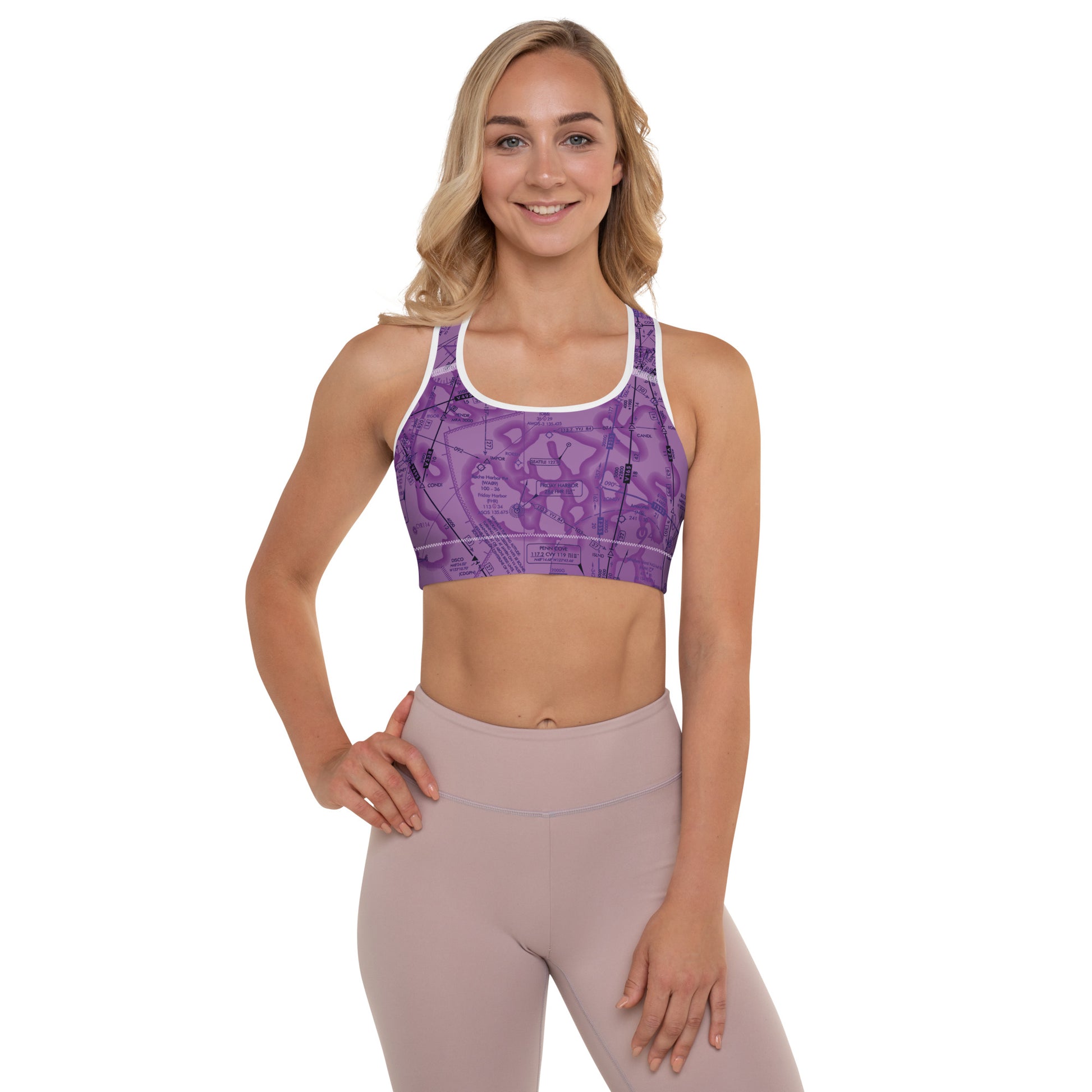 Aeronautical Chart Padded Sports Bra (ELUS1/purple)
