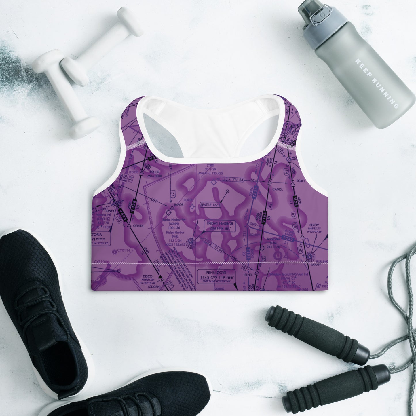 Aeronautical Chart Padded Sports Bra (ELUS1/purple)