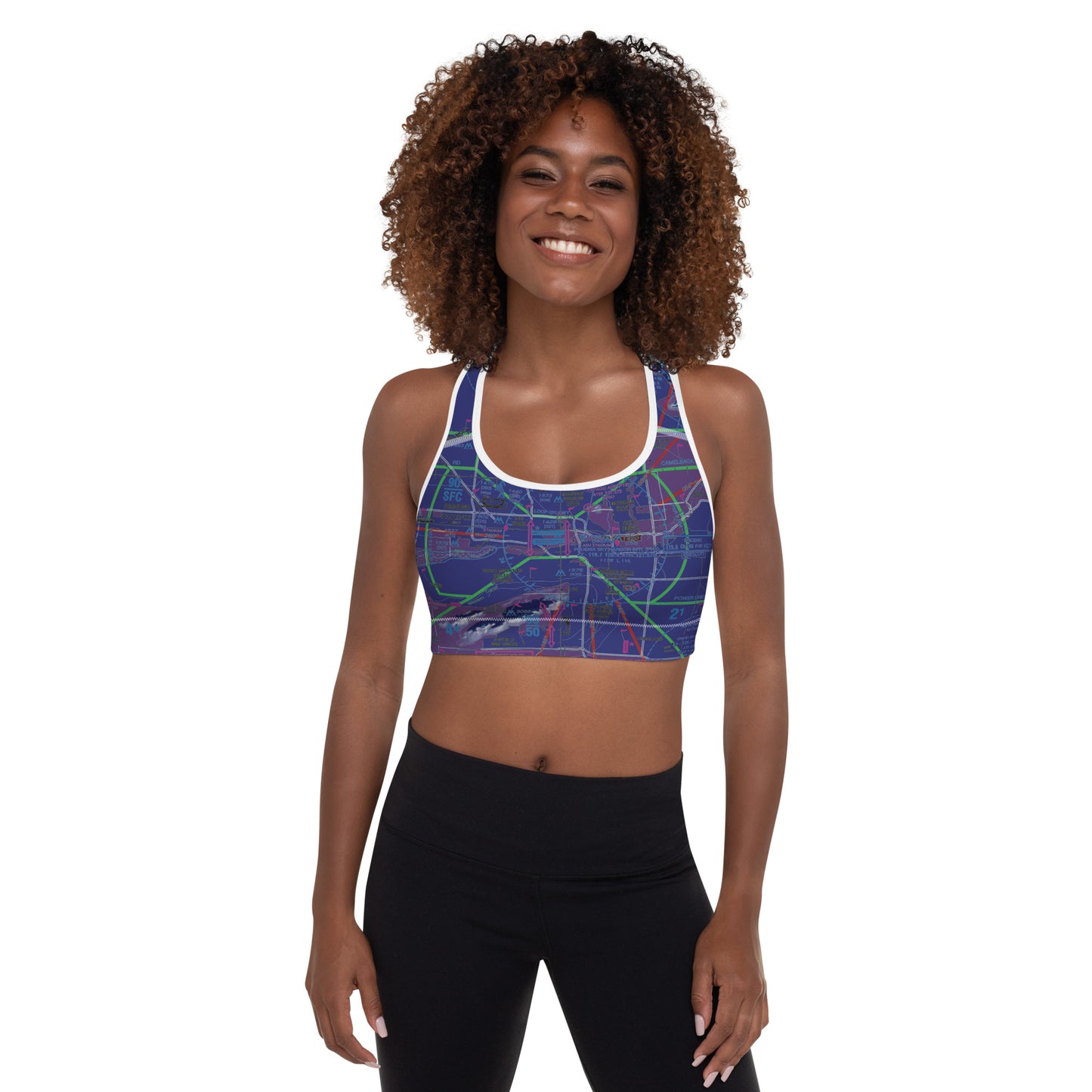 Aeronautical Chart Padded Sports Bra (PHX/invert)