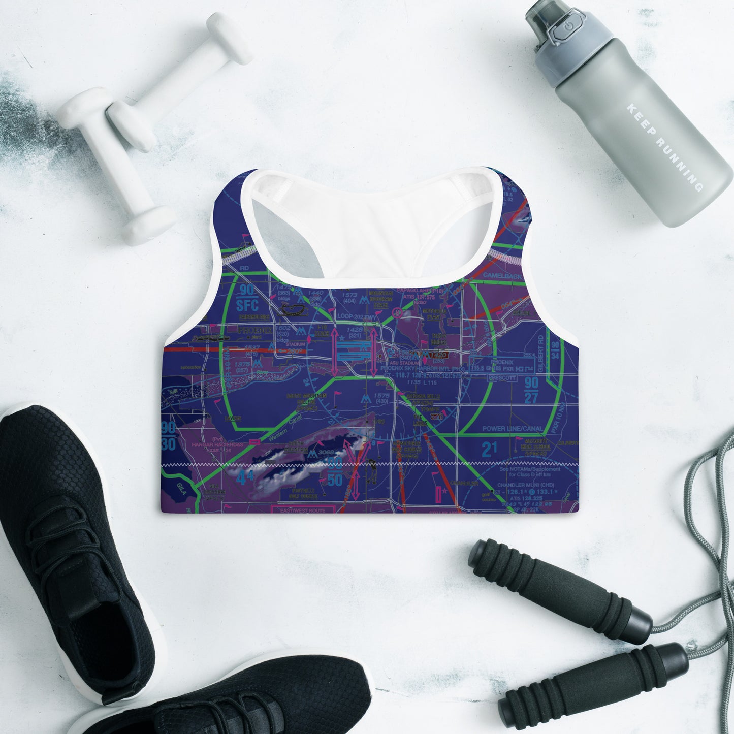 Aeronautical Chart Padded Sports Bra (PHX/invert)