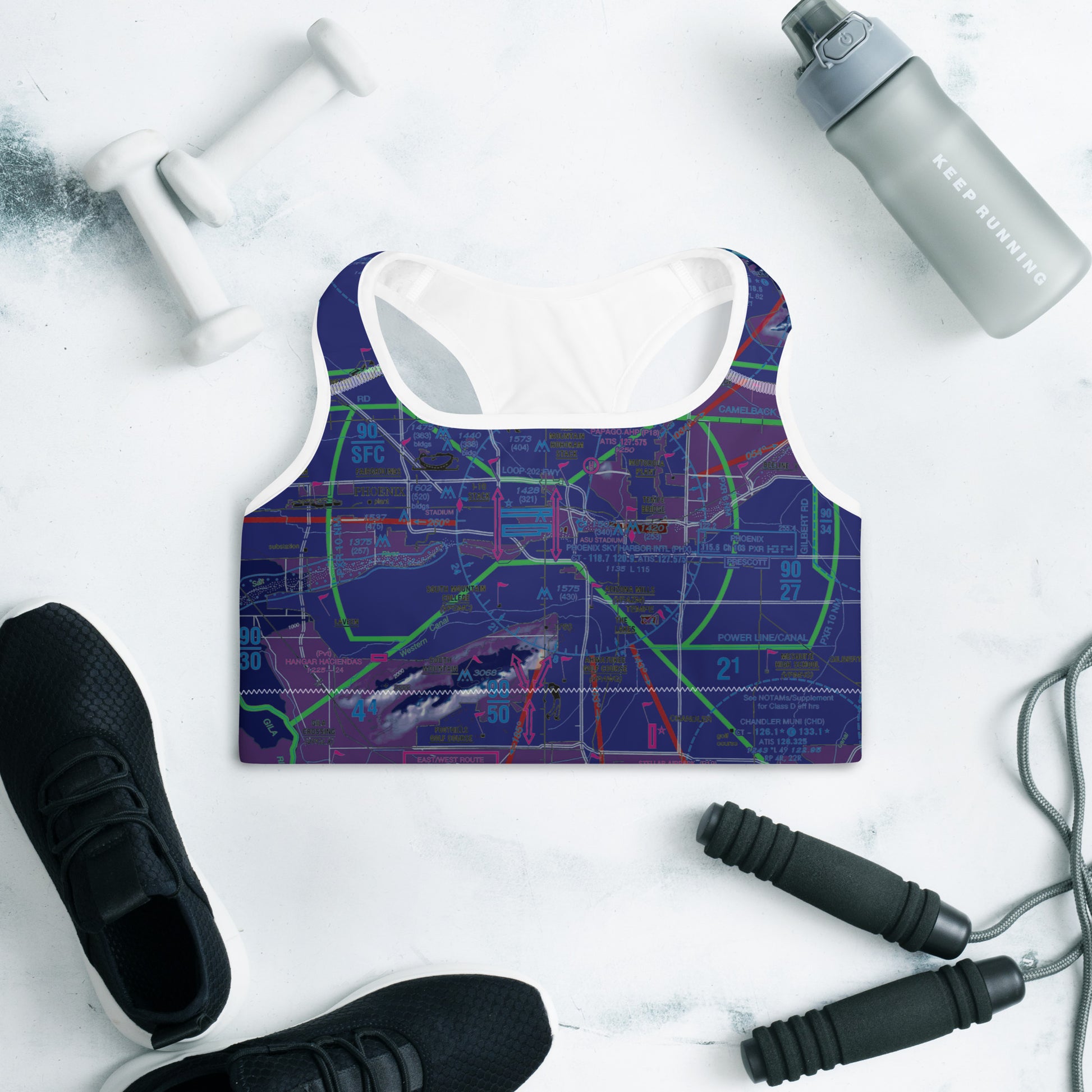 Aeronautical Chart Padded Sports Bra (PHX/invert)