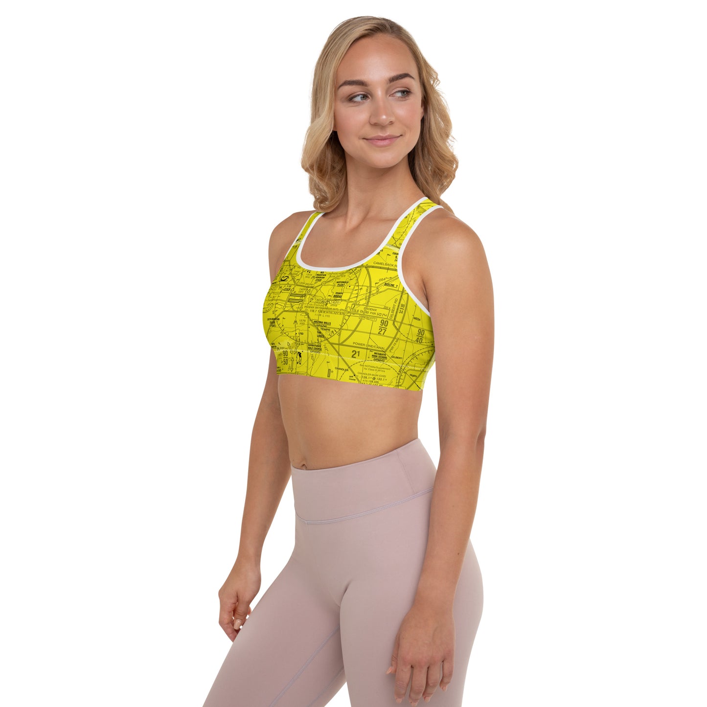 Aeronautical Chart padded sports bra (PHX/yellow)