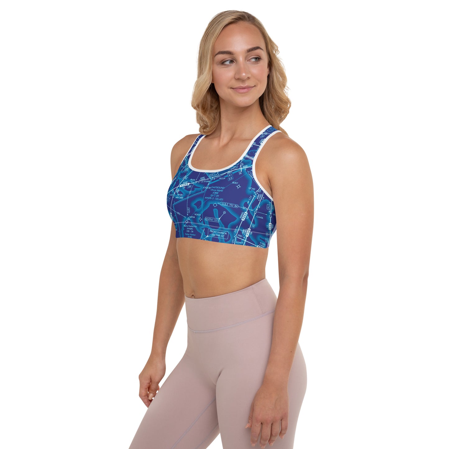 Aeronautical Chart Padded Sports Bra (ELUS1/blue)