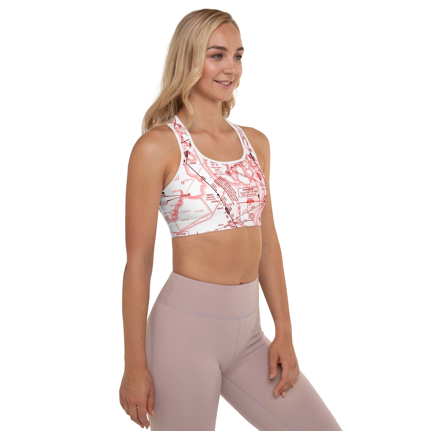 Aeronautical Chart padded sports bra (ELUS1/red&white)