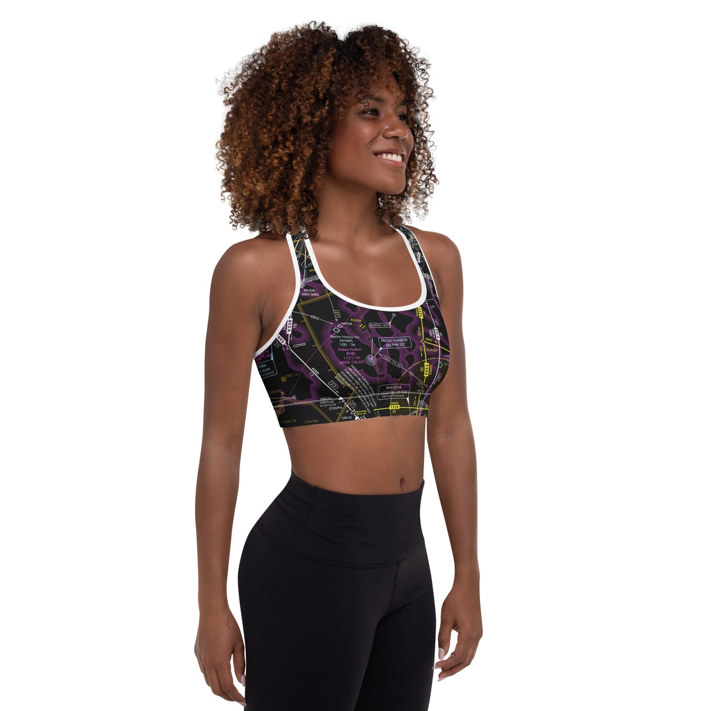 Aeronautical Chart Padded Sports Bra (invert)