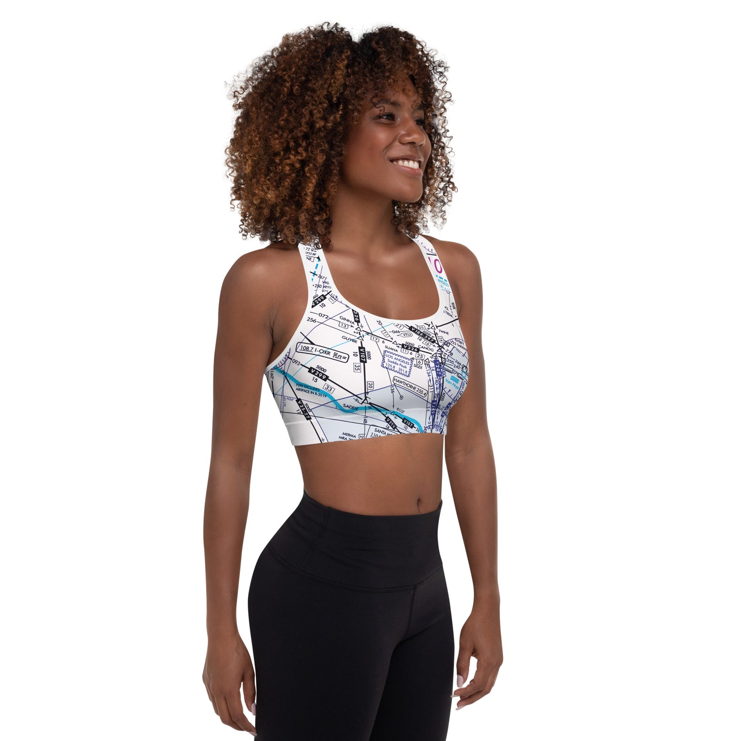 Aeronautical Chart Padded Sports Bra (white)