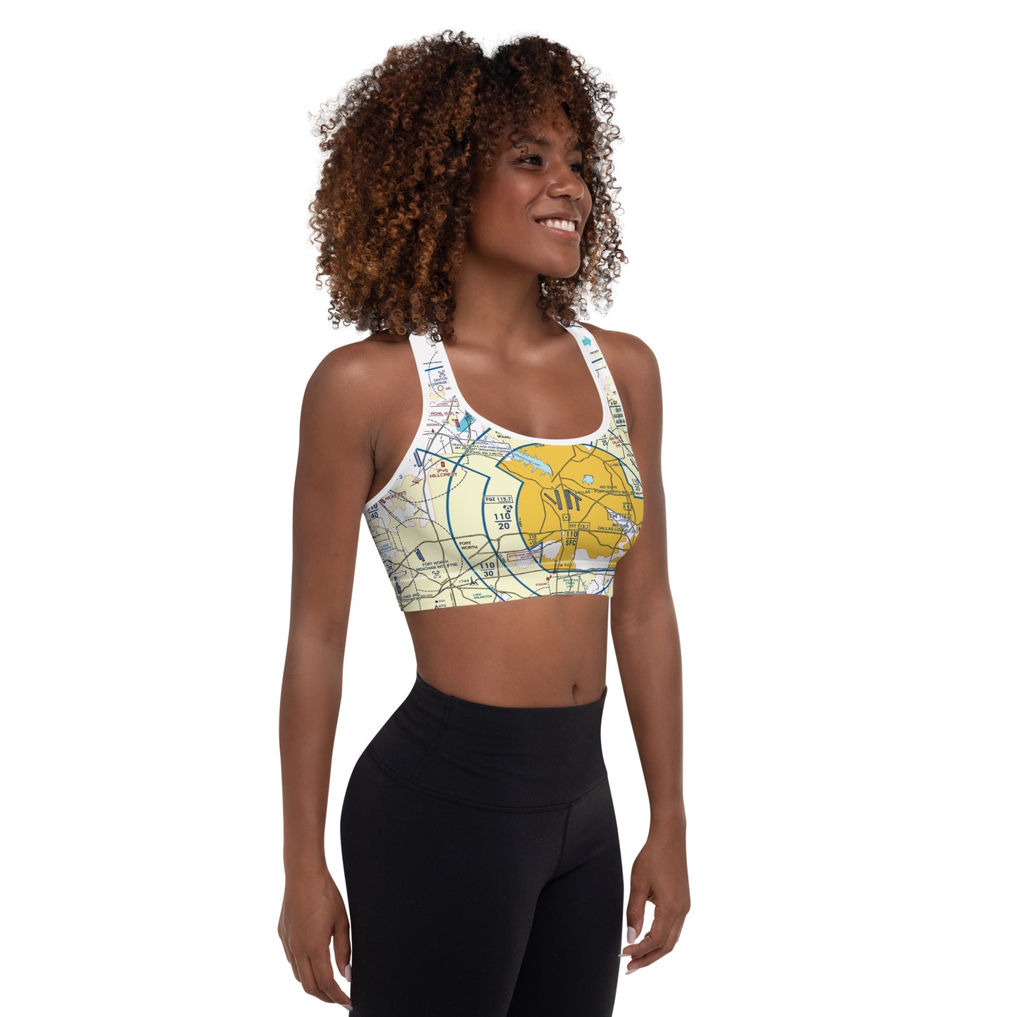 Aeronautical Chart Padded Sports Bra (DFW)