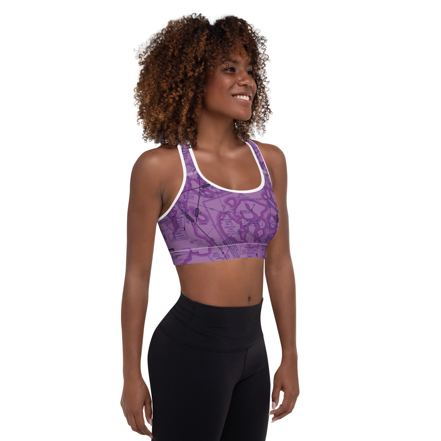 Aeronautical Chart Padded Sports Bra (ELUS1/purple)