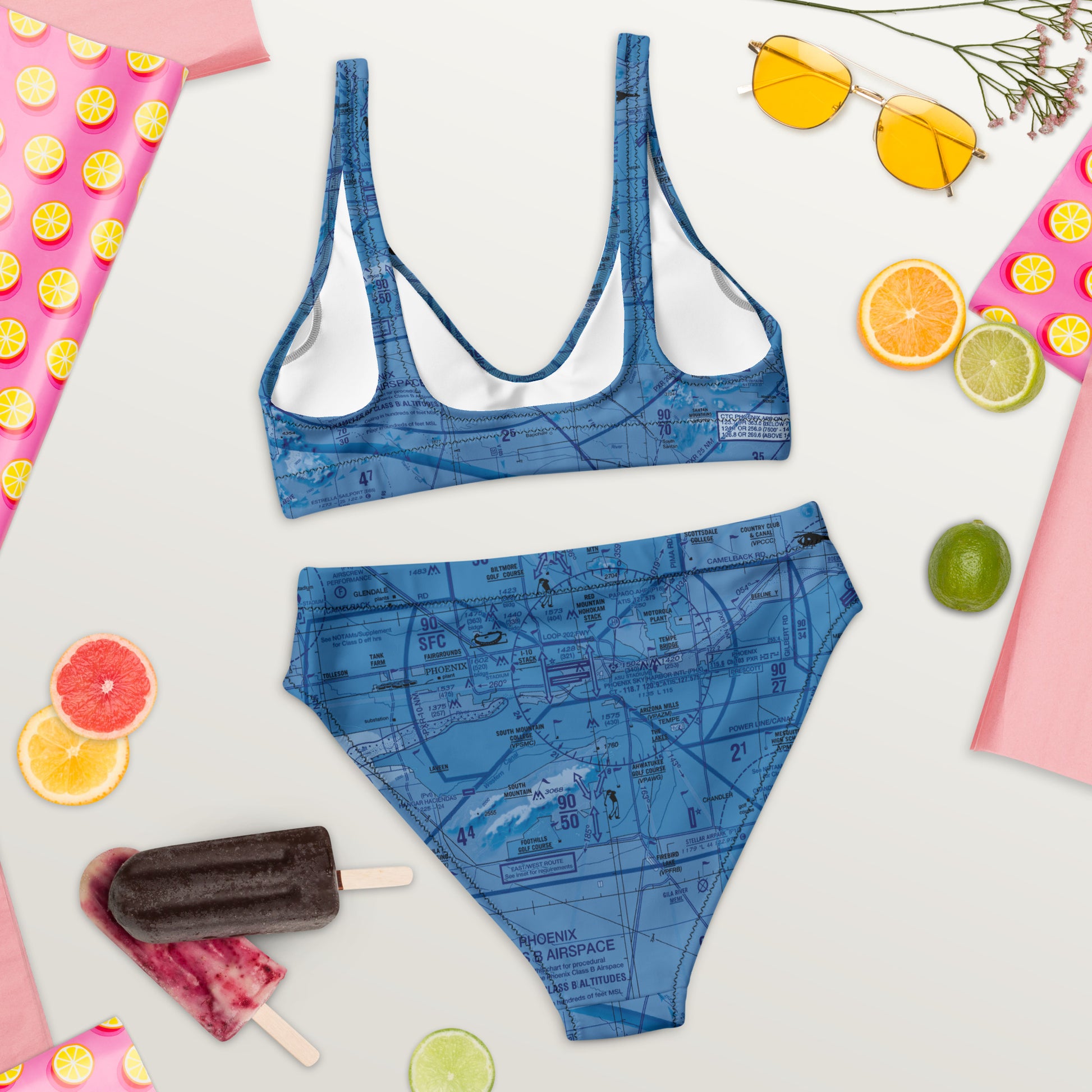 Phoenix TAC Chart recycled high-waisted bikini (blue)