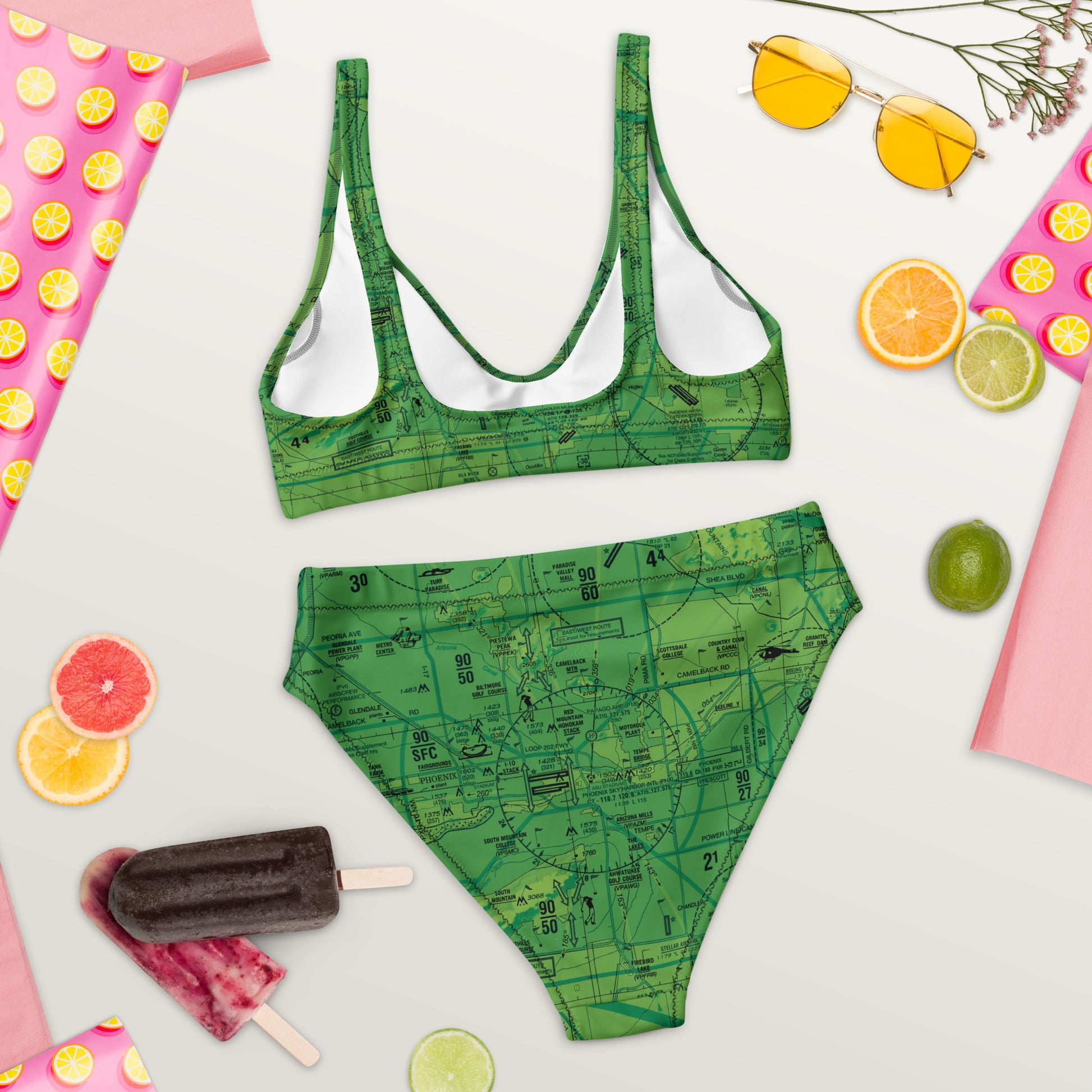Phoenix TAC Chart recycled high-waisted bikini (green)