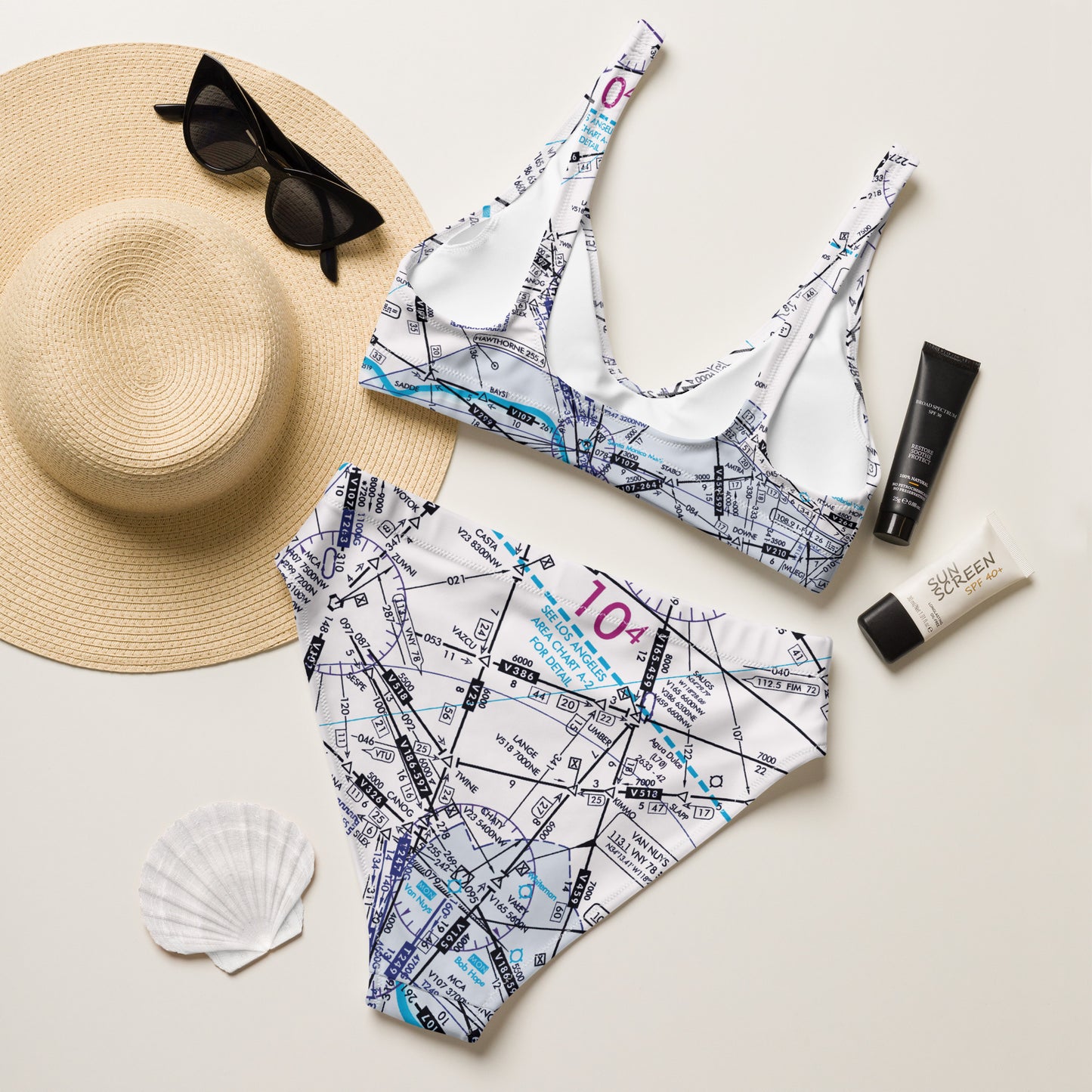Enroute Low Altitude Chart recycled high-waisted bikini (white)
