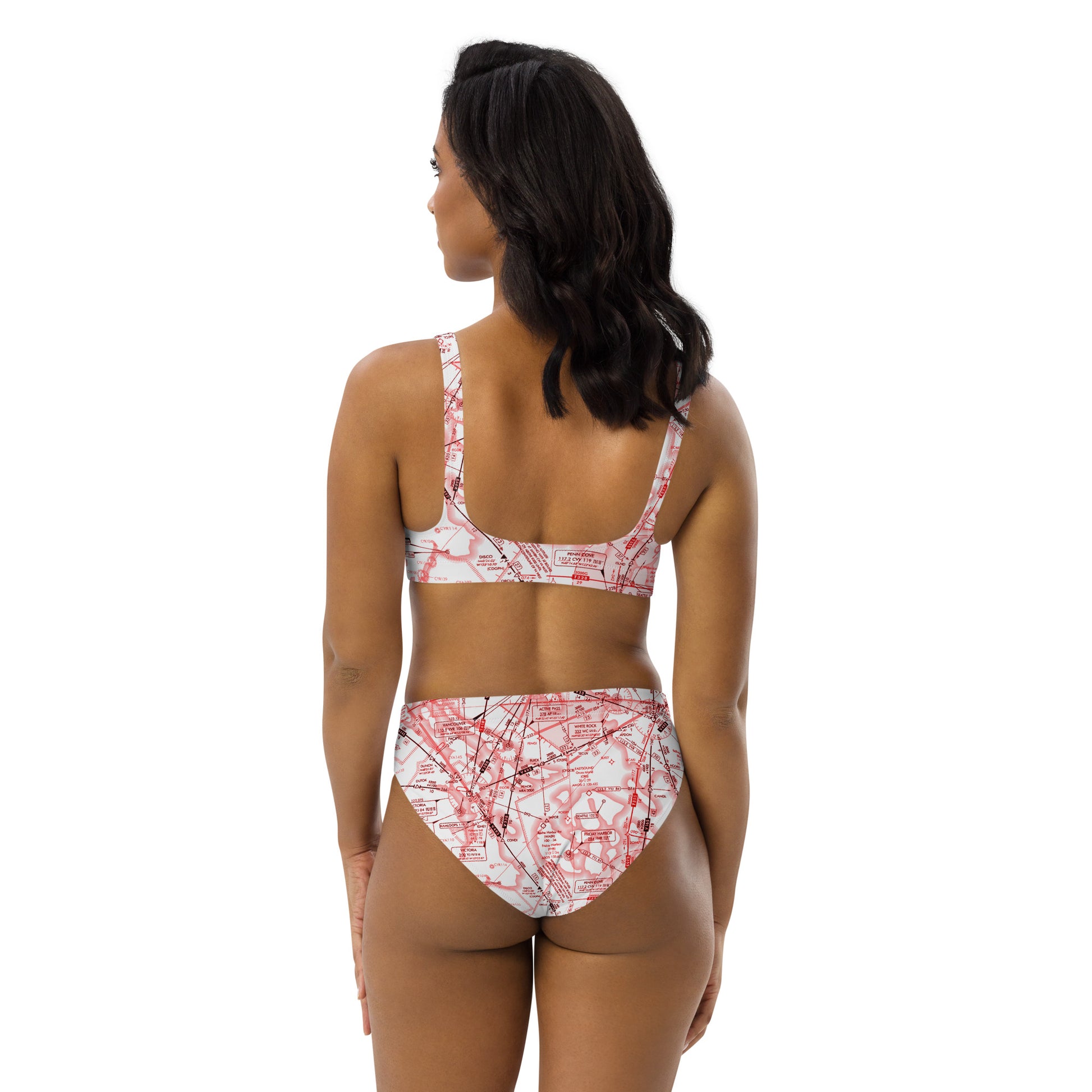 Enroute Low Altitude Chart recycled high-waisted bikini (red&white)