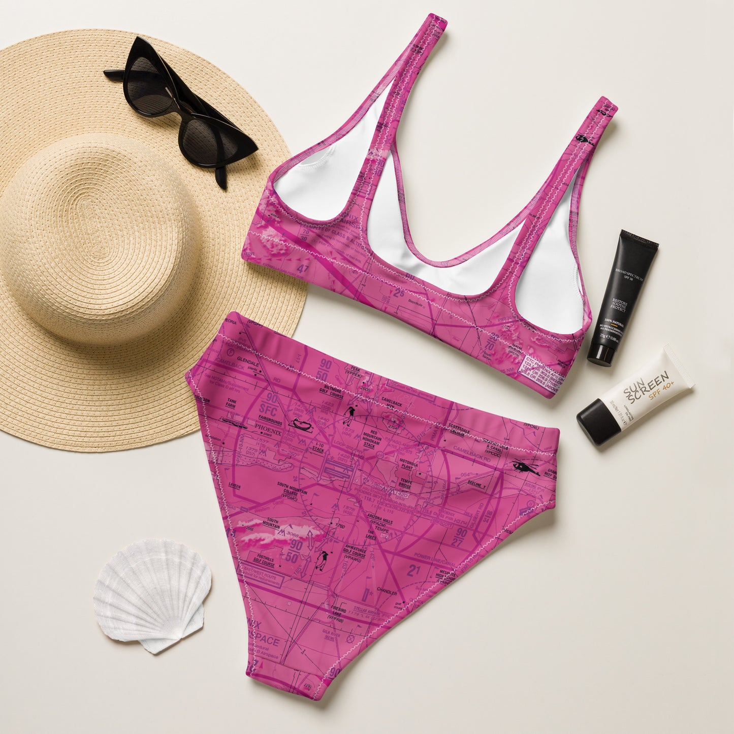 Phoenix TAC Chart recycled high-waisted bikini (pink)