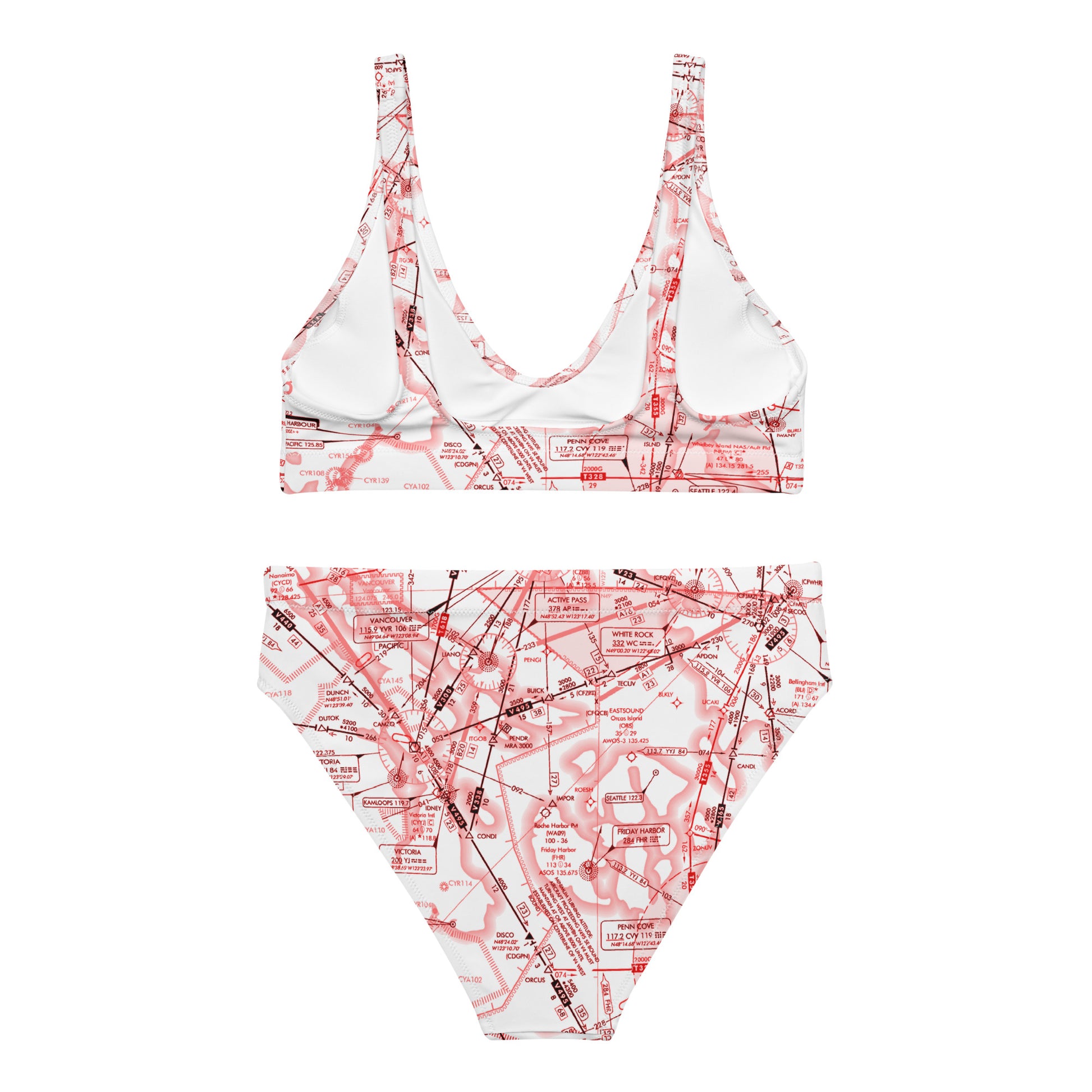 Enroute Low Altitude Chart recycled high-waisted bikini (red&white)
