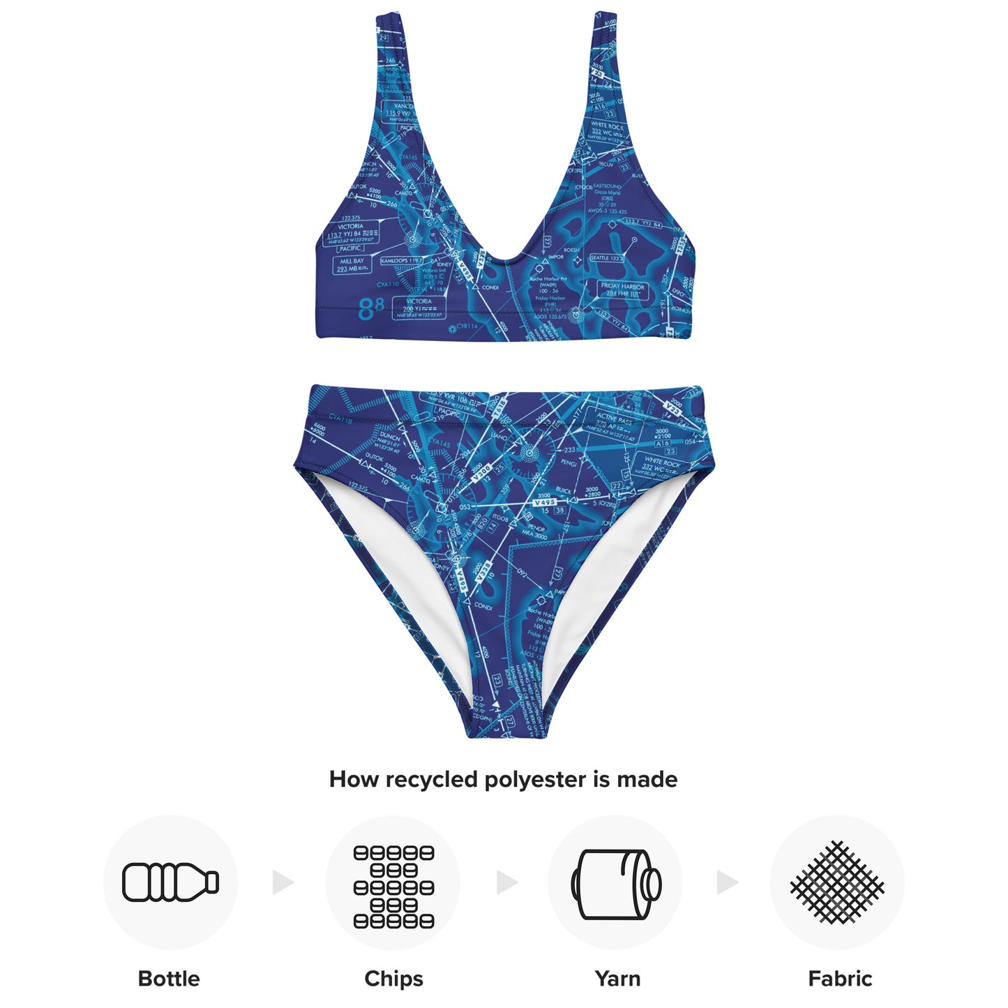 Enroute Low Altitude Chart recycled high-waisted bikini (blue)