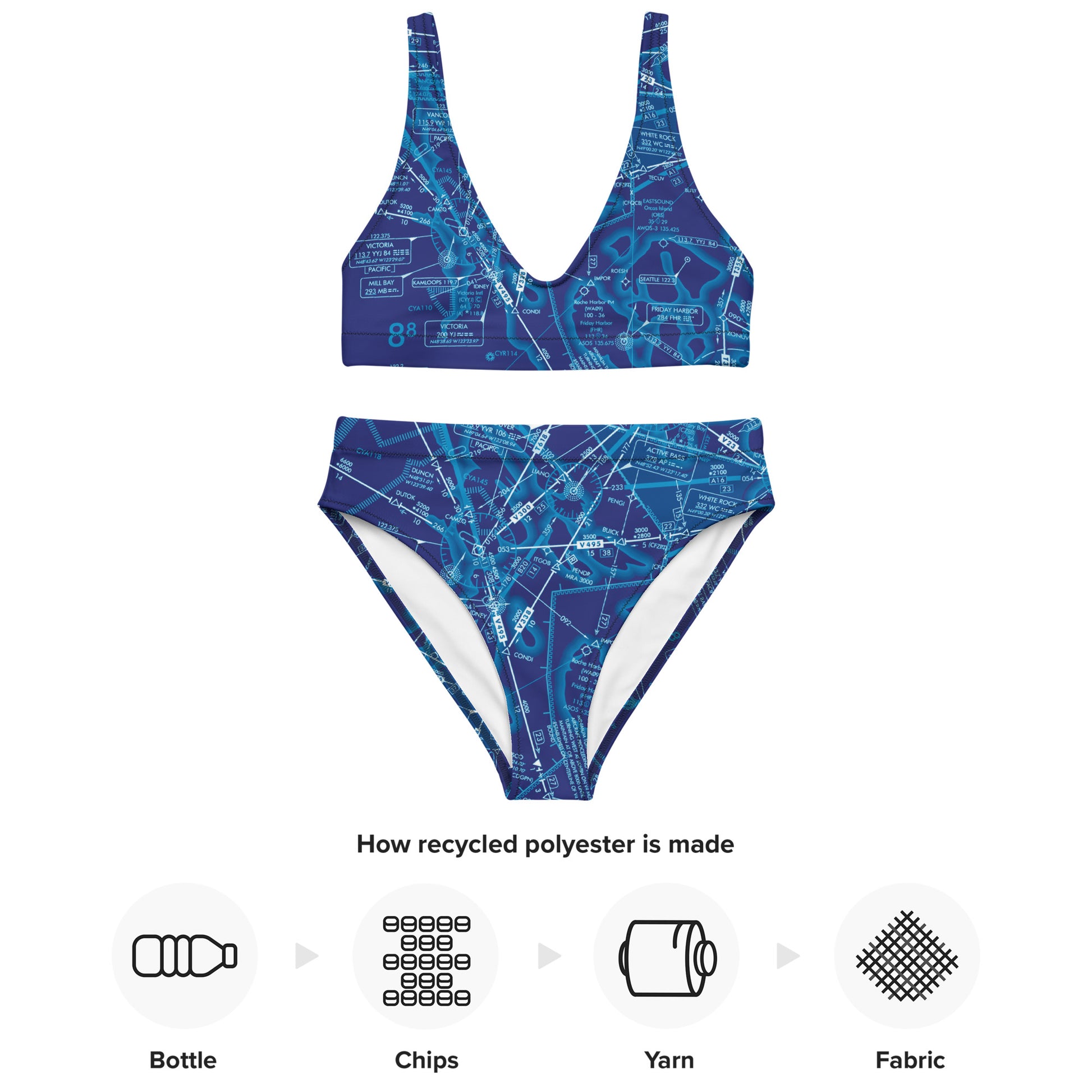 Enroute Low Altitude Chart recycled high-waisted bikini (blue)