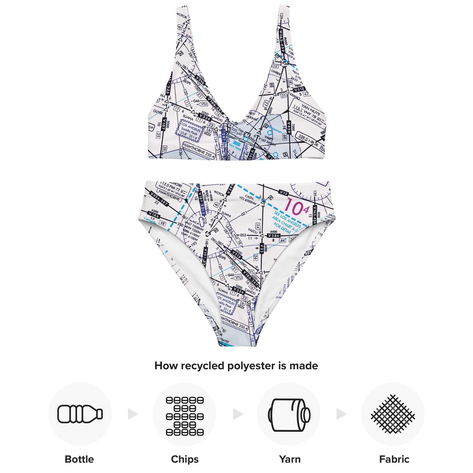 Enroute Low Altitude Chart recycled high-waisted bikini (white)