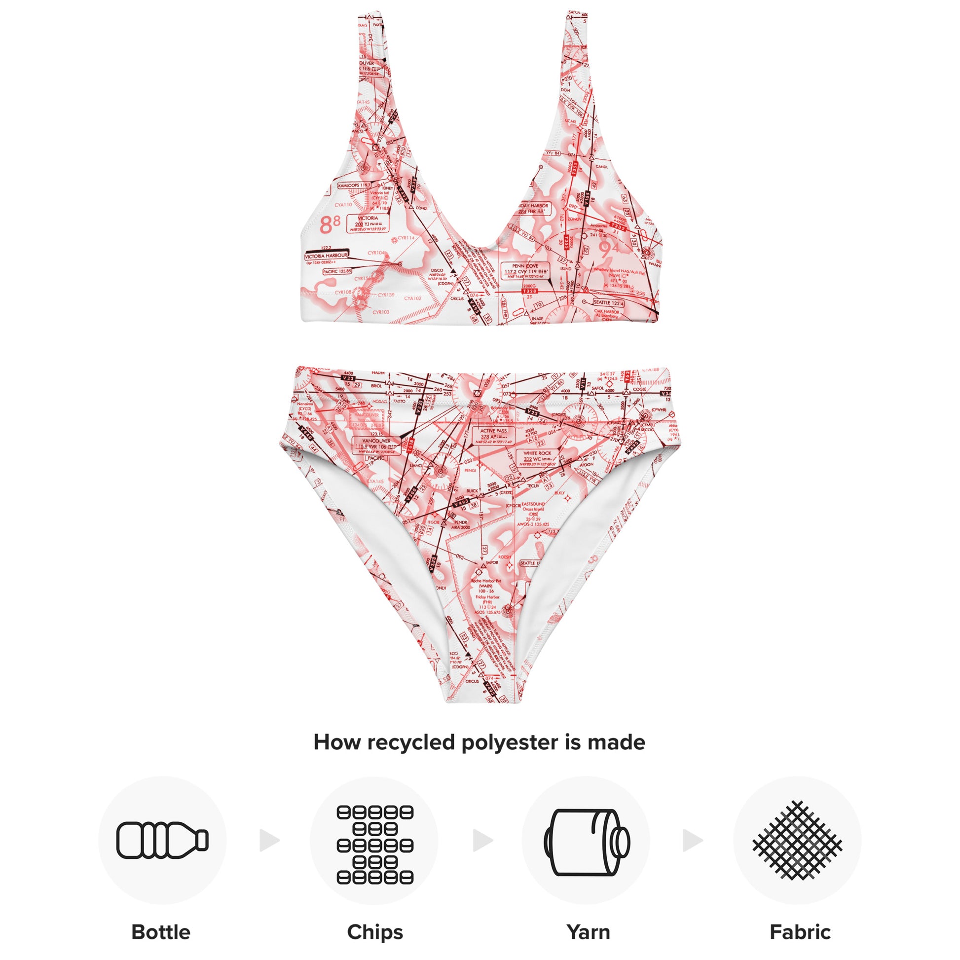 Enroute Low Altitude Chart recycled high-waisted bikini (red&white)