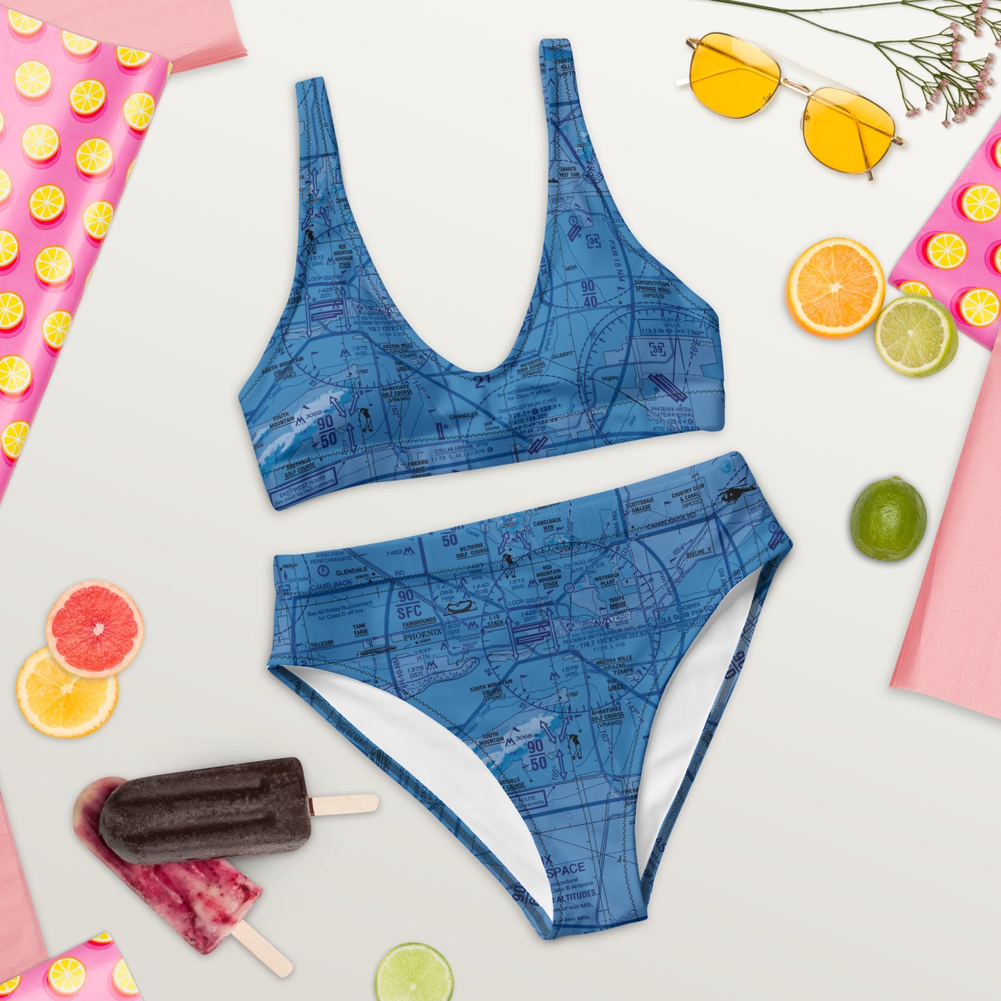 Phoenix TAC Chart recycled high-waisted bikini (blue)