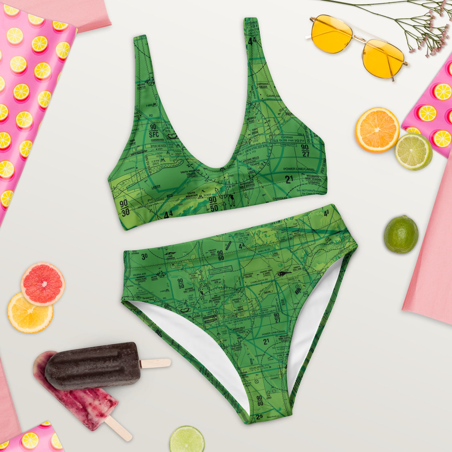 Phoenix TAC Chart recycled high-waisted bikini (green)