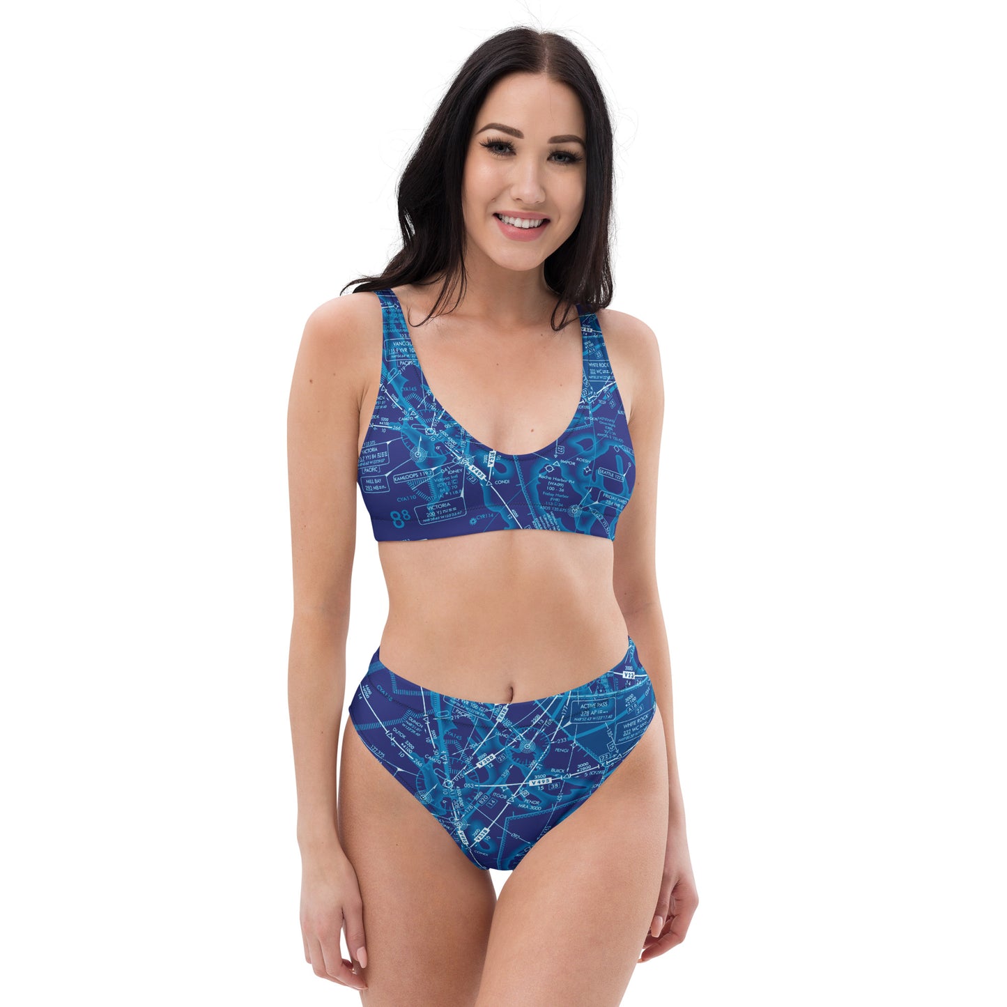 Enroute Low Altitude Chart recycled high-waisted bikini (blue)