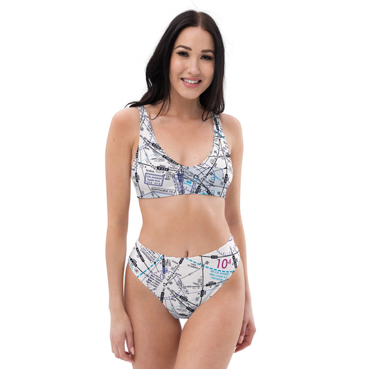 Enroute Low Altitude Chart recycled high-waisted bikini (white)