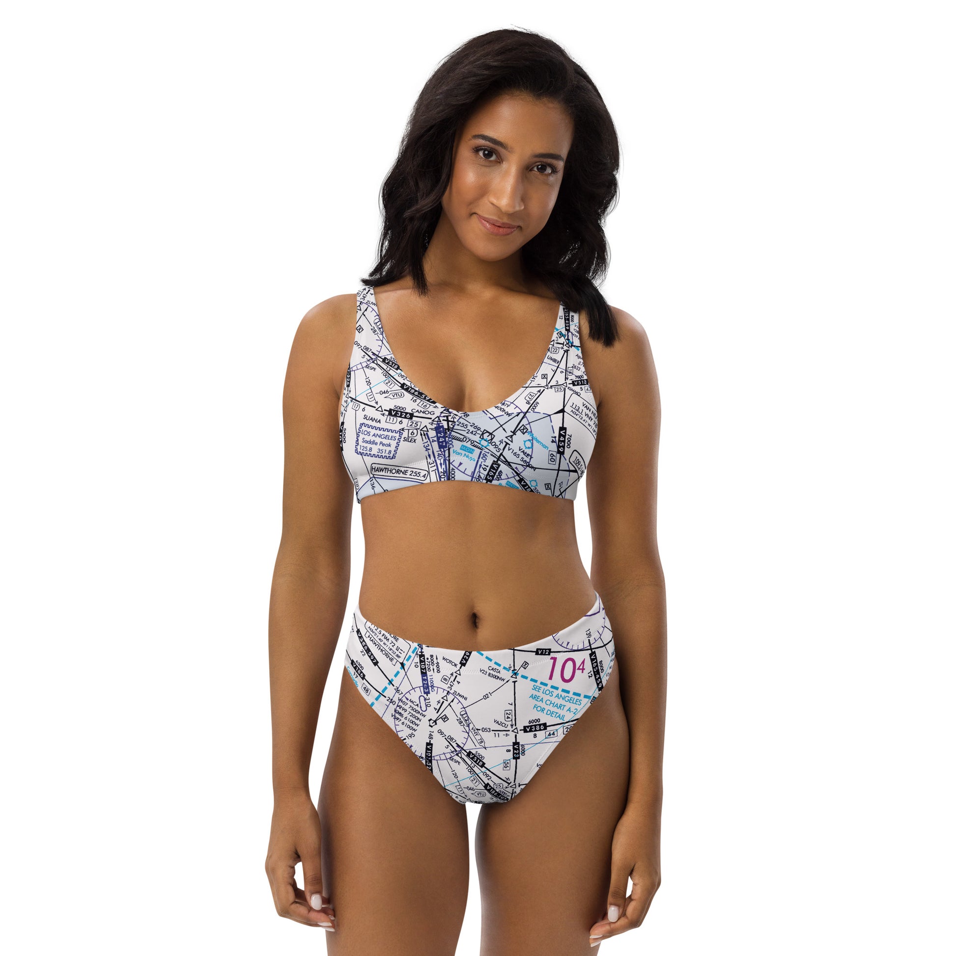 Enroute Low Altitude Chart recycled high-waisted bikini (white)