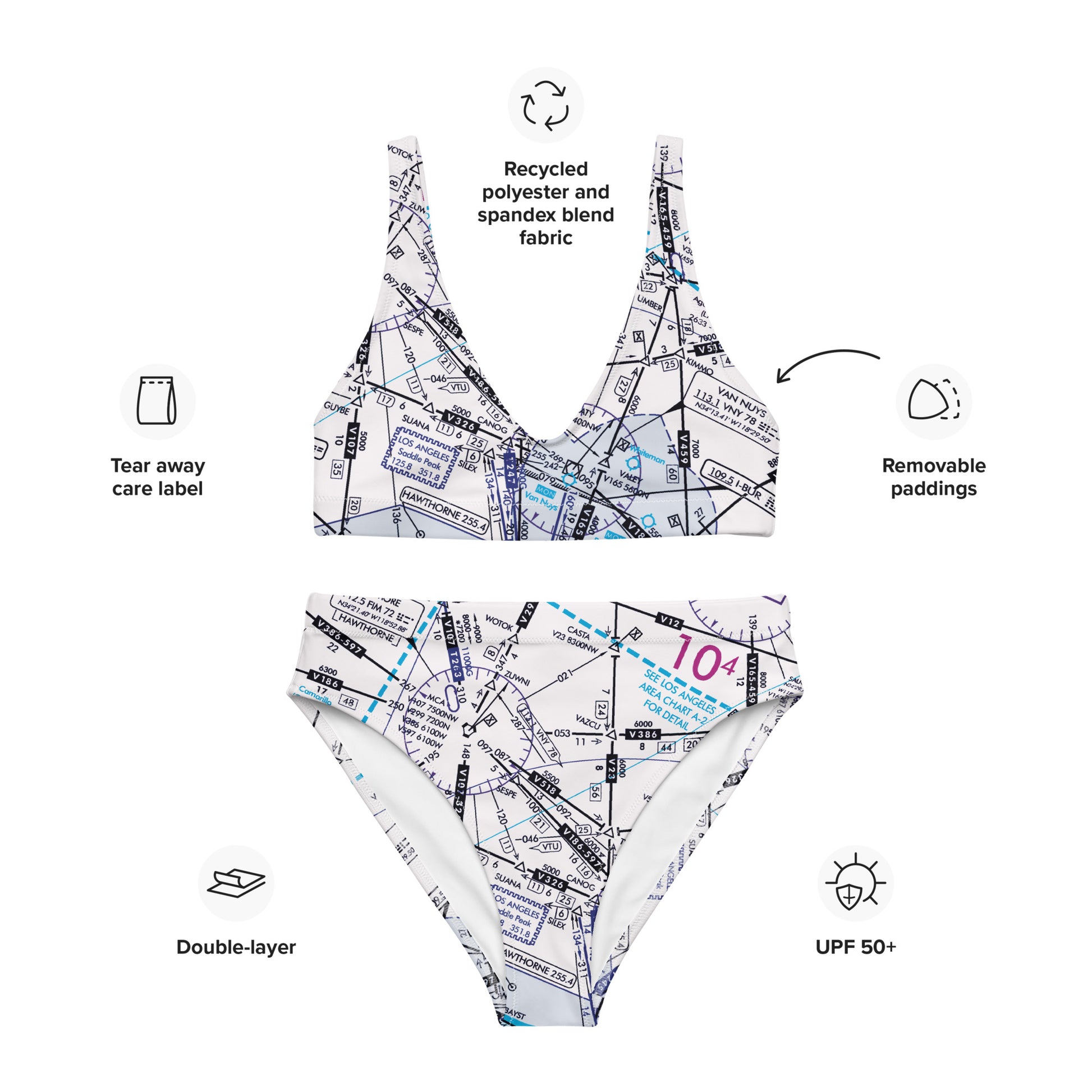Enroute Low Altitude Chart recycled high-waisted bikini (white)