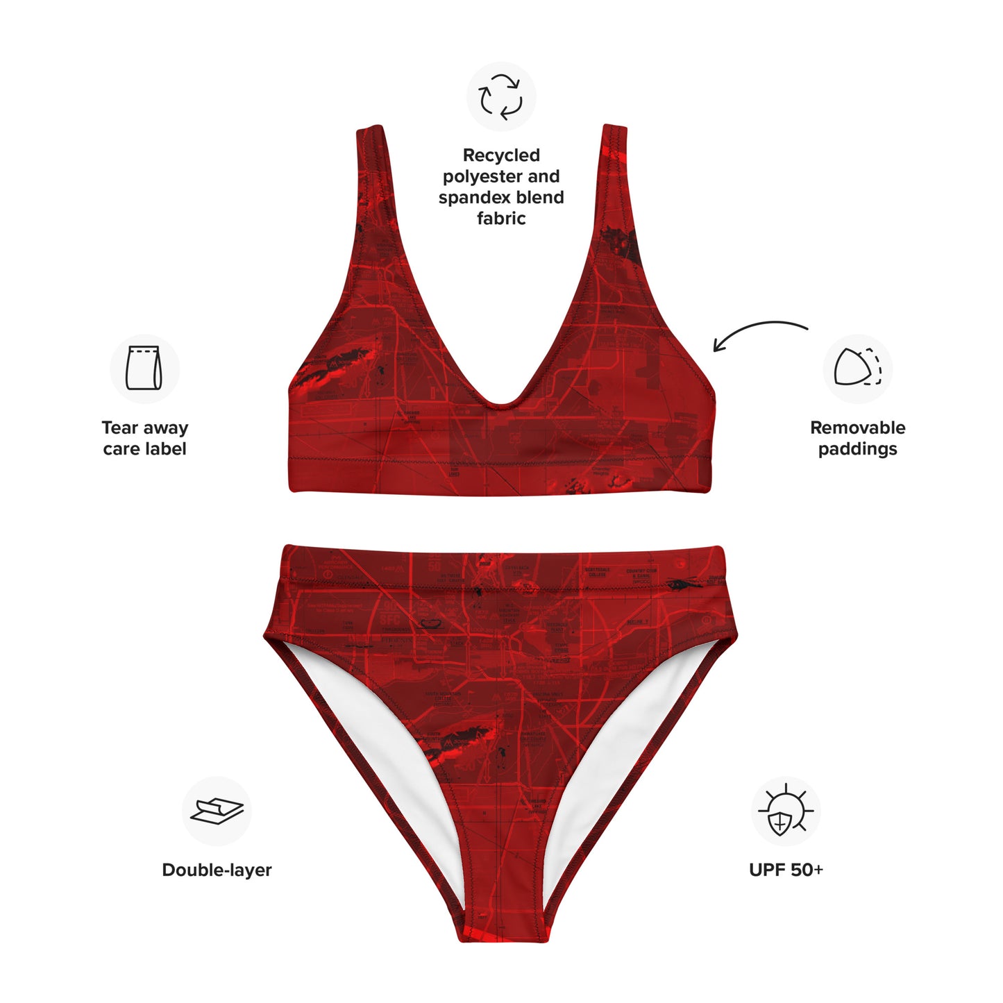 Phoenix TAC Chart recycled high-waisted bikini (red)