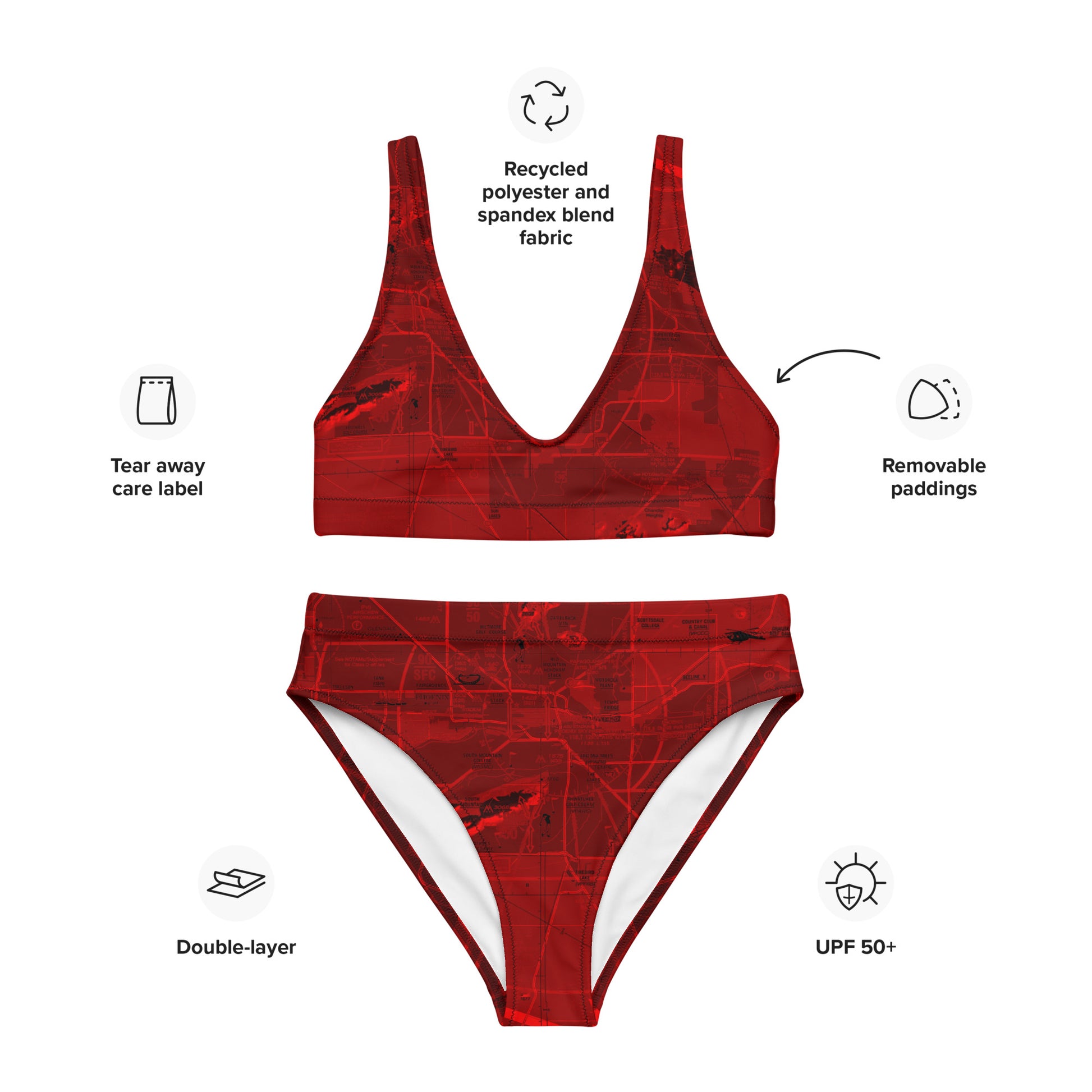 Phoenix TAC Chart recycled high-waisted bikini (red)