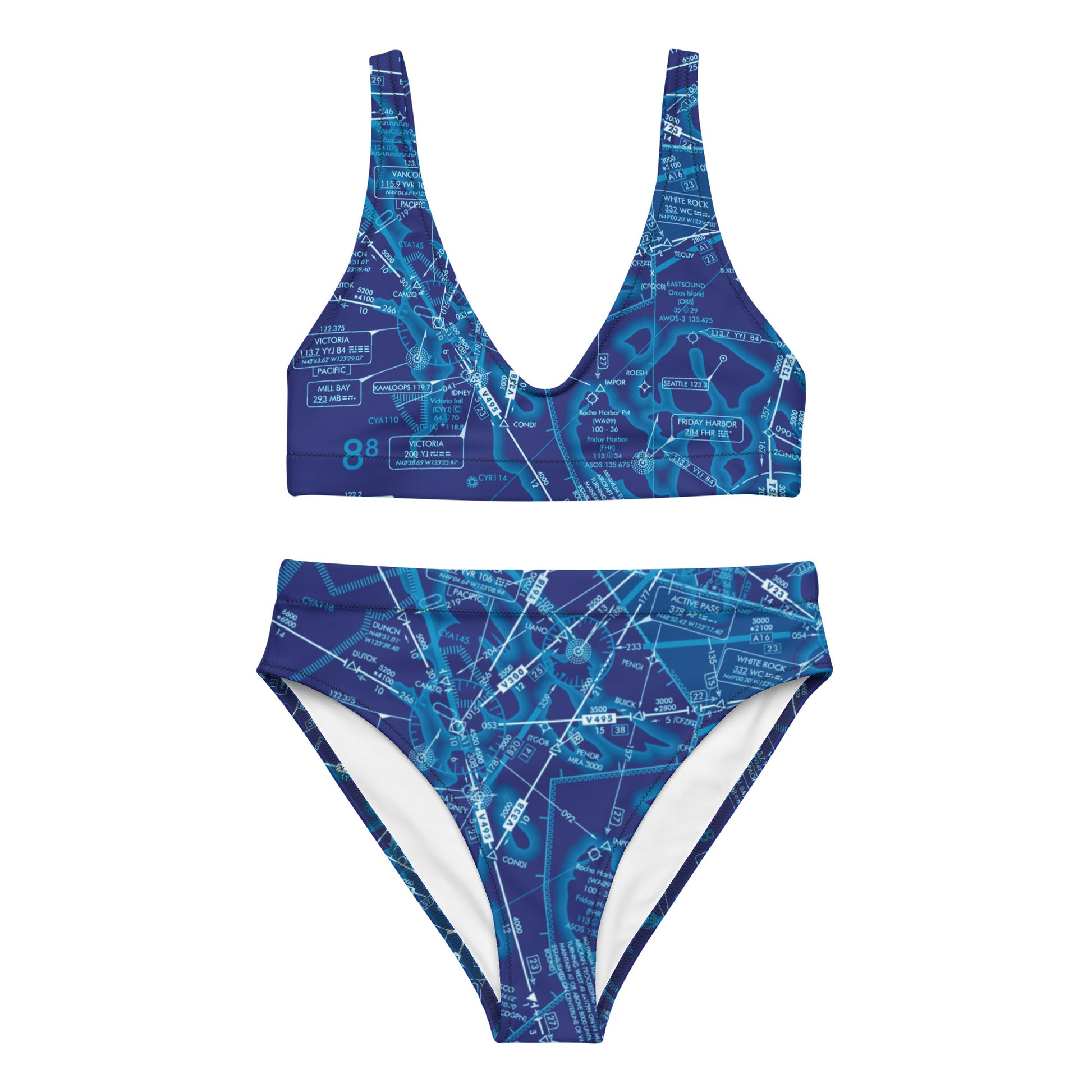 Enroute Low Altitude Chart recycled high-waisted bikini (blue)