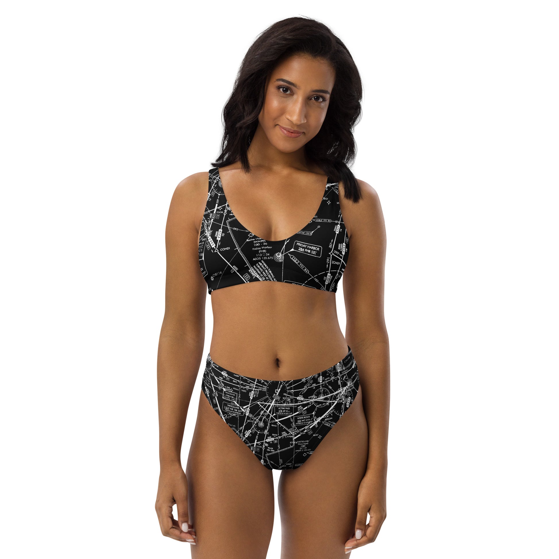 Enroute Low Altitude Chart recycled high-waisted bikini (black)
