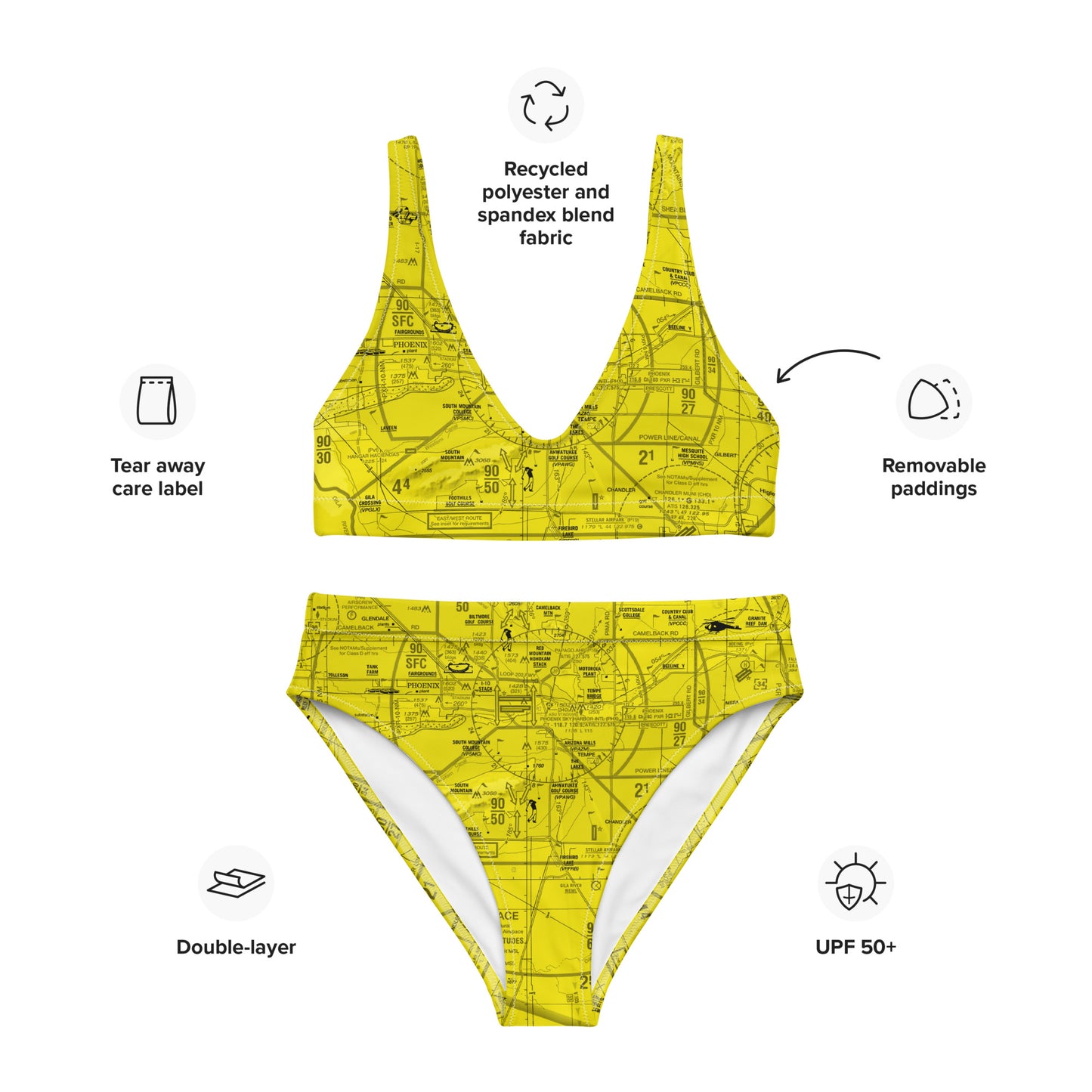 Phoenix TAC Chart recycled high-waisted bikini (yellow)