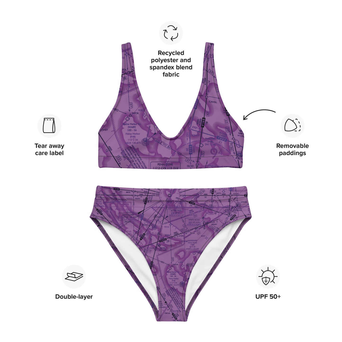 Enroute Low Altitude Chart recycled high-waisted bikini (ELUS1/purple)