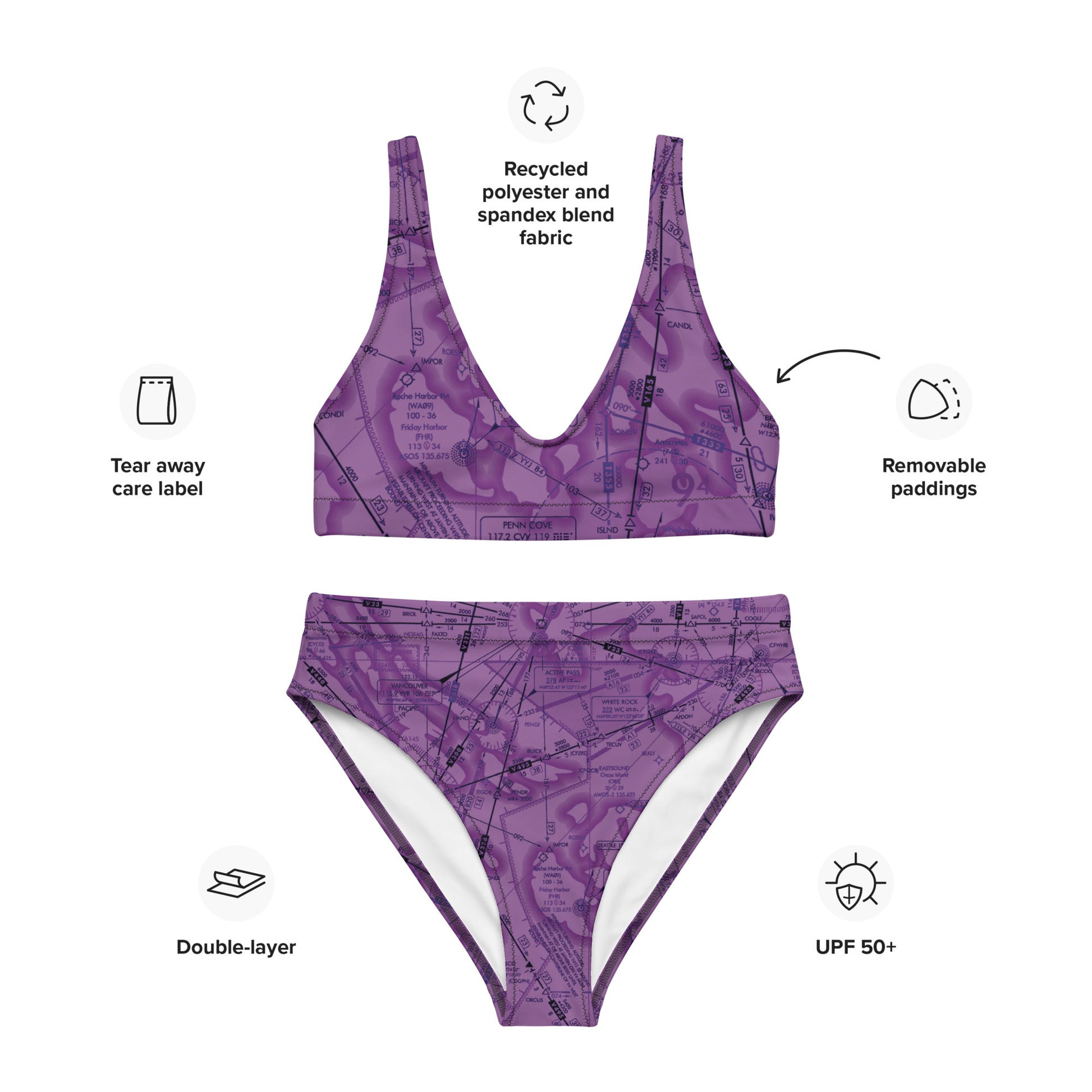 Enroute Low Altitude Chart recycled high-waisted bikini (ELUS1/purple)