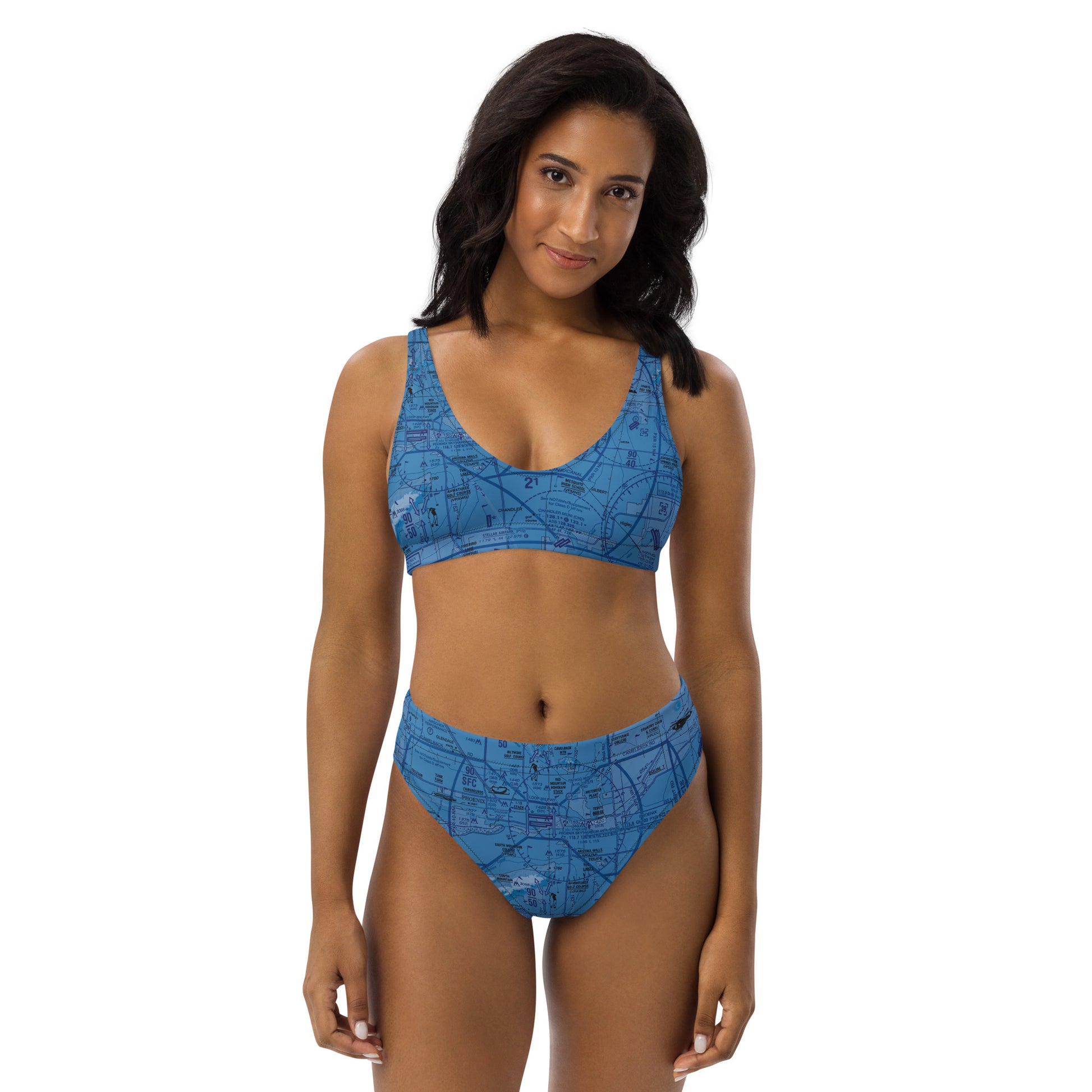 Phoenix TAC Chart recycled high-waisted bikini (blue)