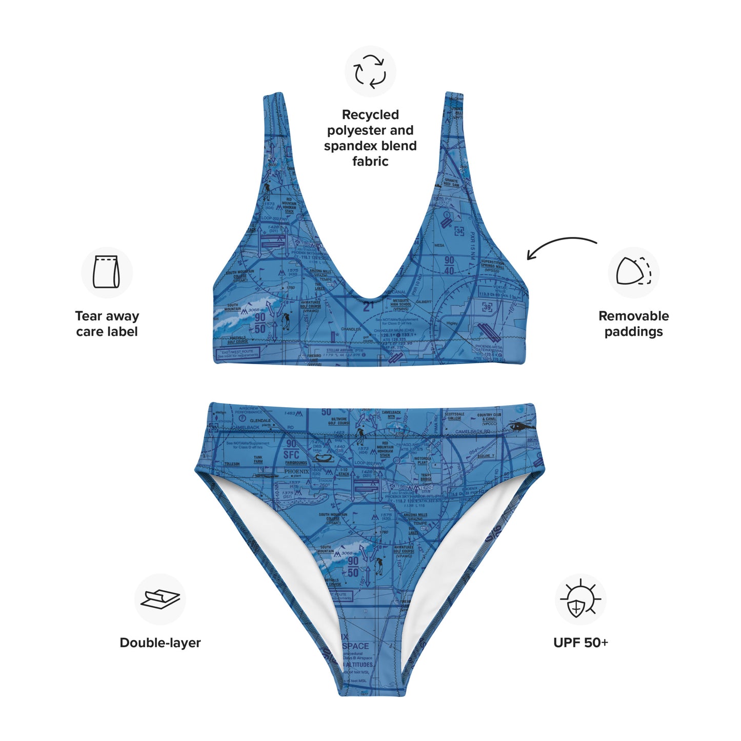 Phoenix TAC Chart recycled high-waisted bikini (blue)