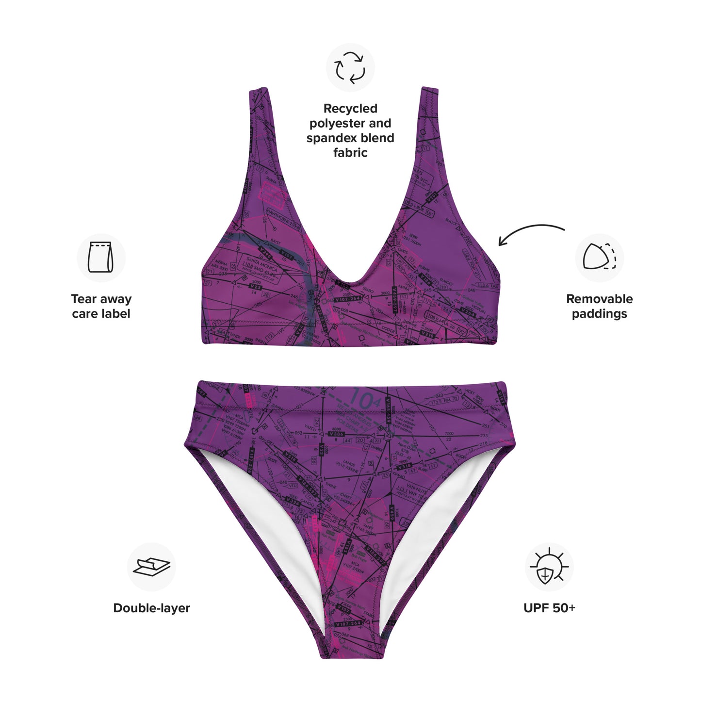 Enroute Low Altitude Chart recycled high-waisted bikini (ELUS3/purple)