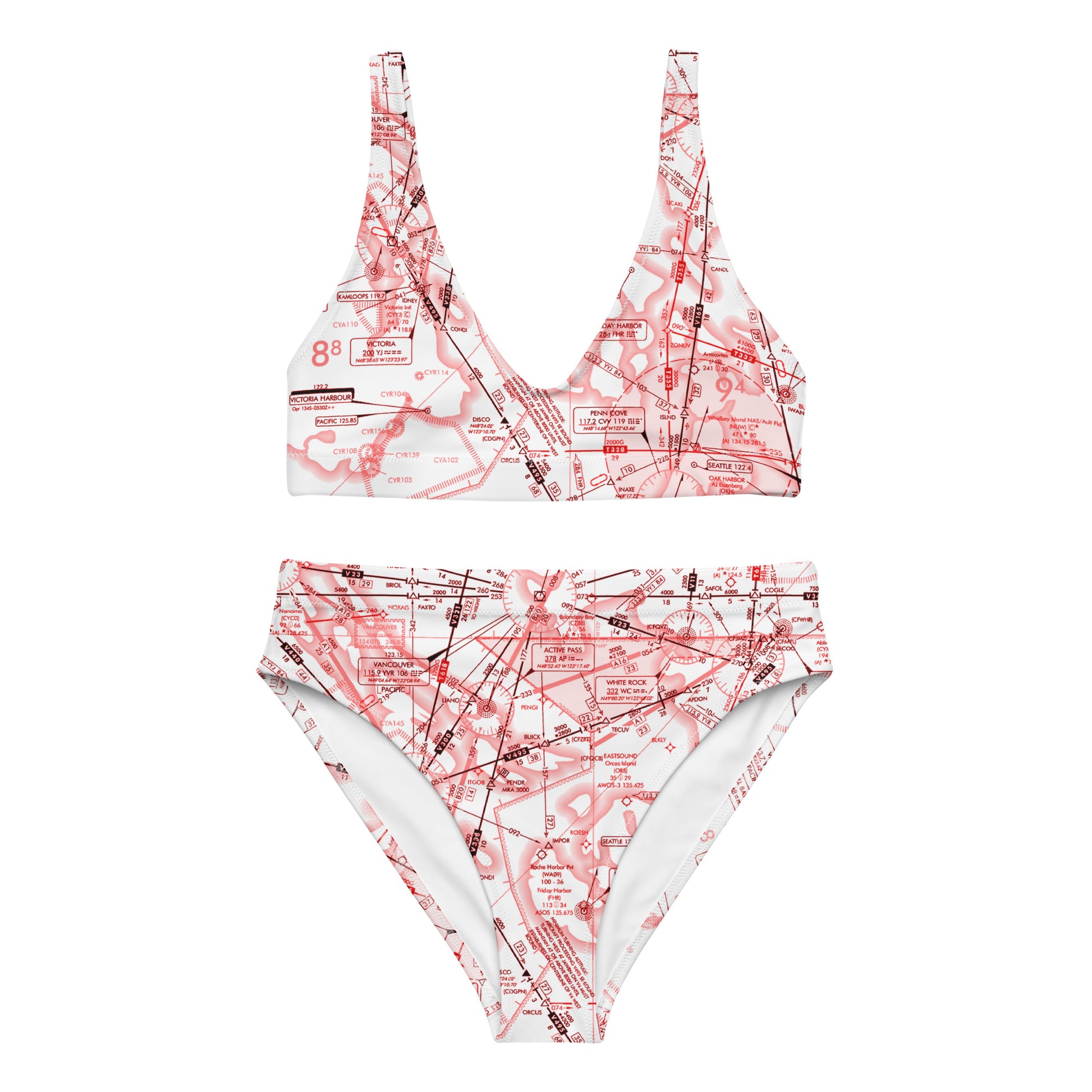 Enroute Low Altitude Chart recycled high-waisted bikini (red&white)