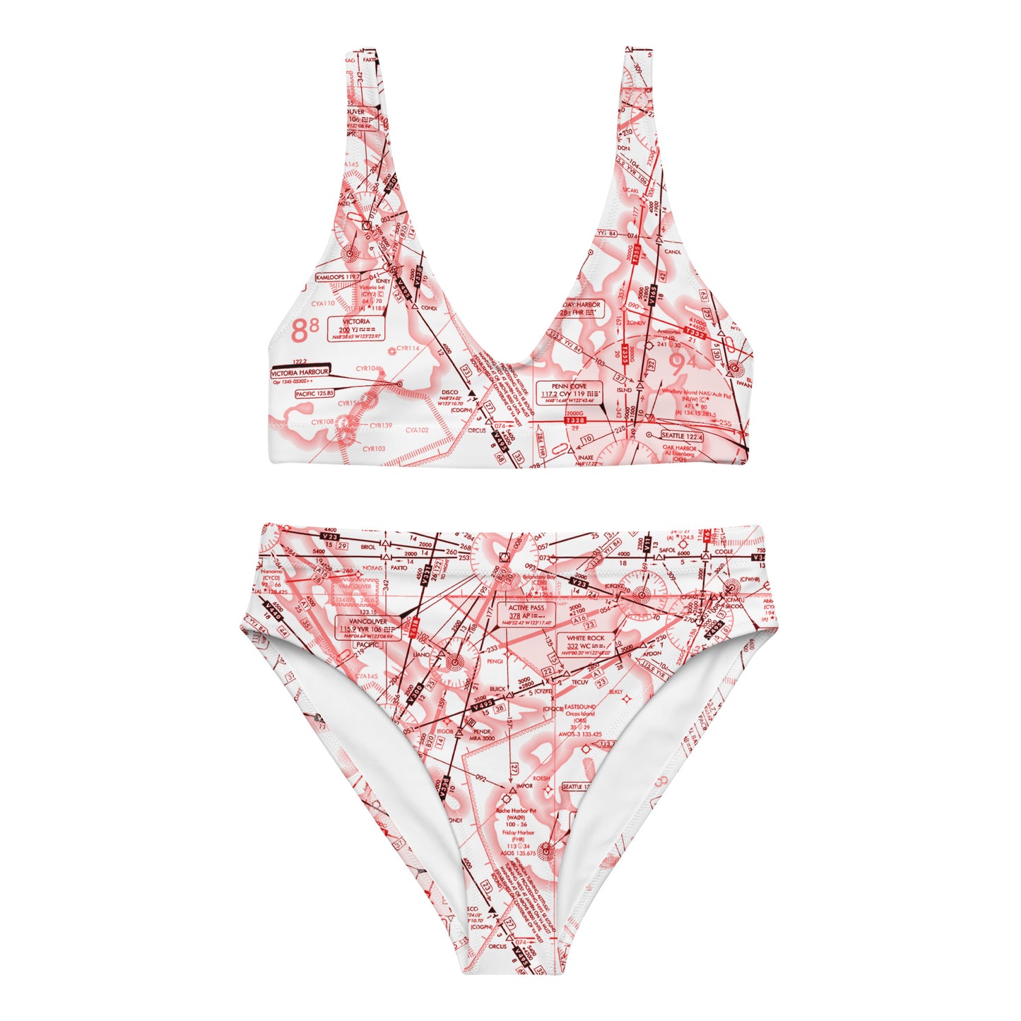 Enroute Low Altitude Chart recycled high-waisted bikini (red&white)