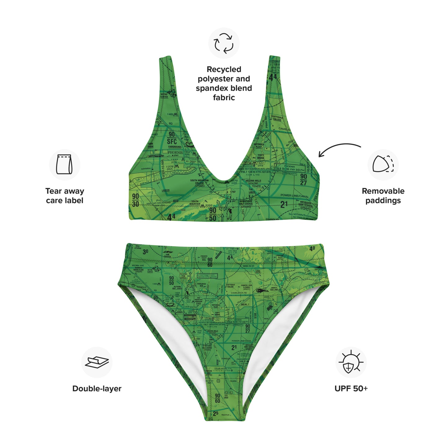 Phoenix TAC Chart recycled high-waisted bikini (green)