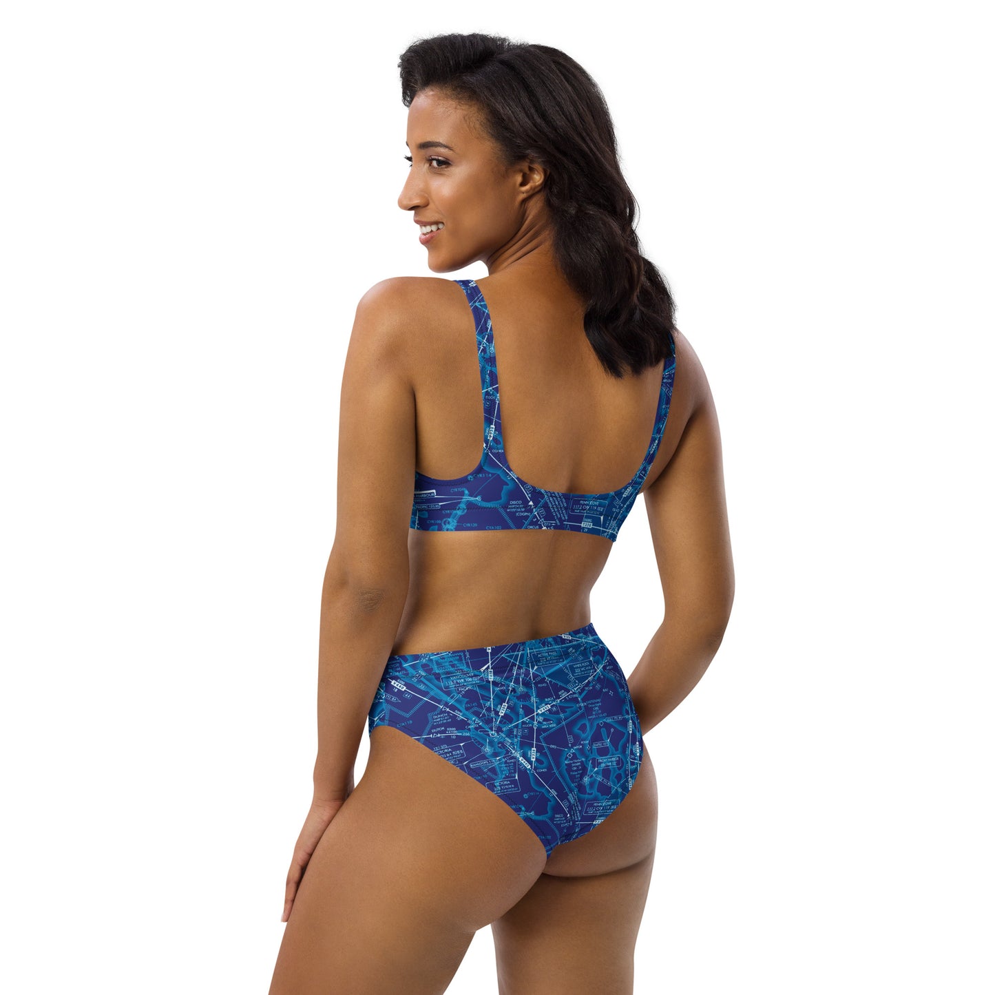Enroute Low Altitude Chart recycled high-waisted bikini (blue)
