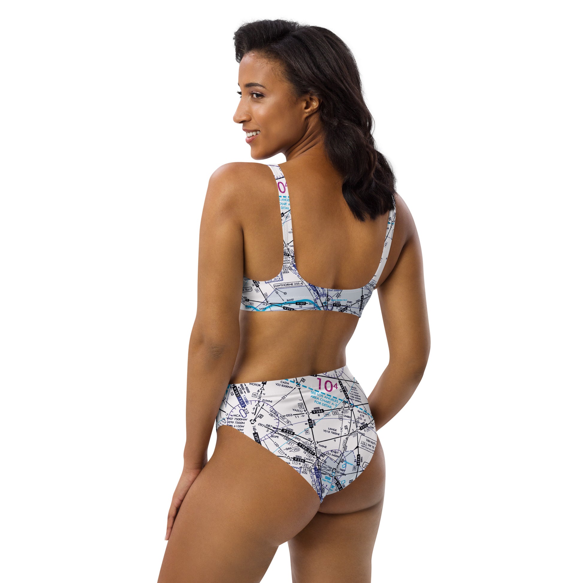 Enroute Low Altitude Chart recycled high-waisted bikini (white)