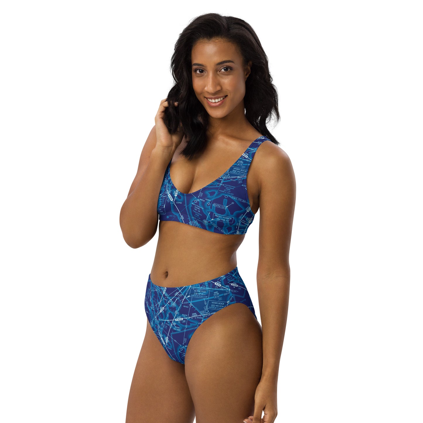 Enroute Low Altitude Chart recycled high-waisted bikini (blue)
