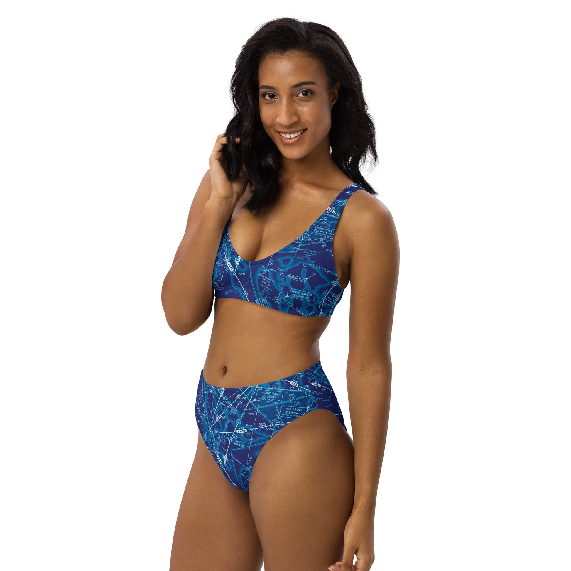 Enroute Low Altitude Chart recycled high-waisted bikini (blue)