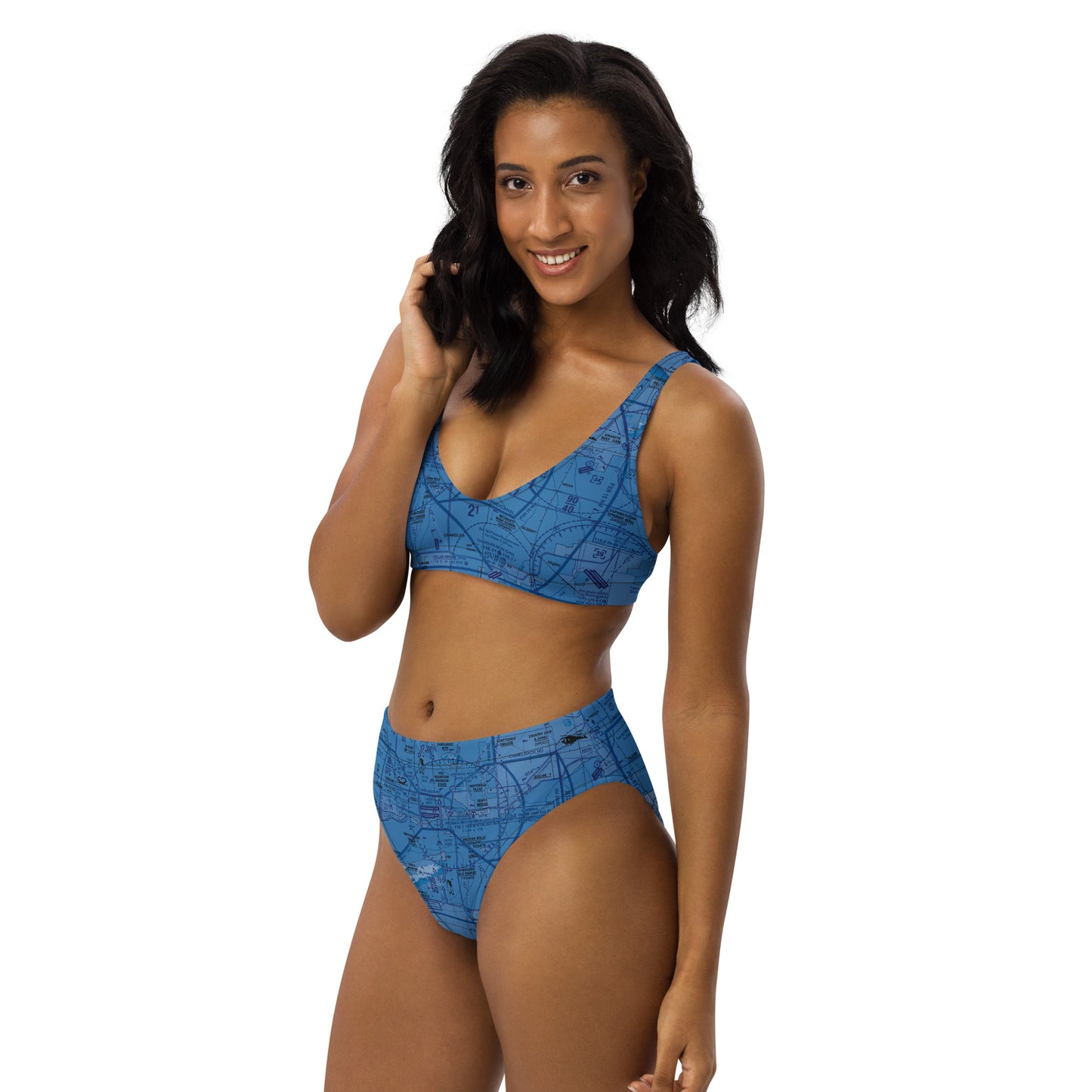 Phoenix TAC Chart recycled high-waisted bikini (blue)