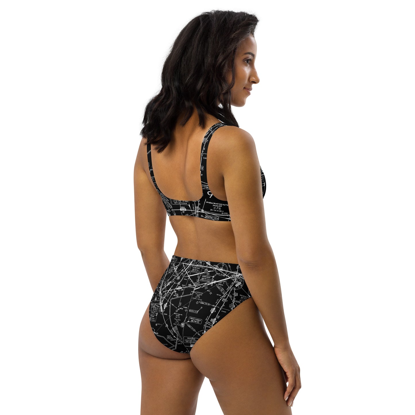 Enroute Low Altitude Chart recycled high-waisted bikini (black)